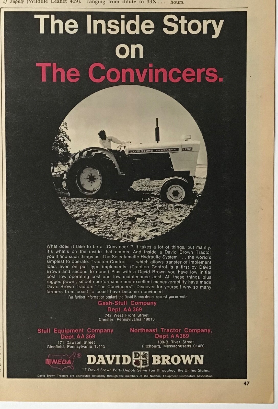 1969 magazine ad for David Brown tractors « The Convincers » – list of features