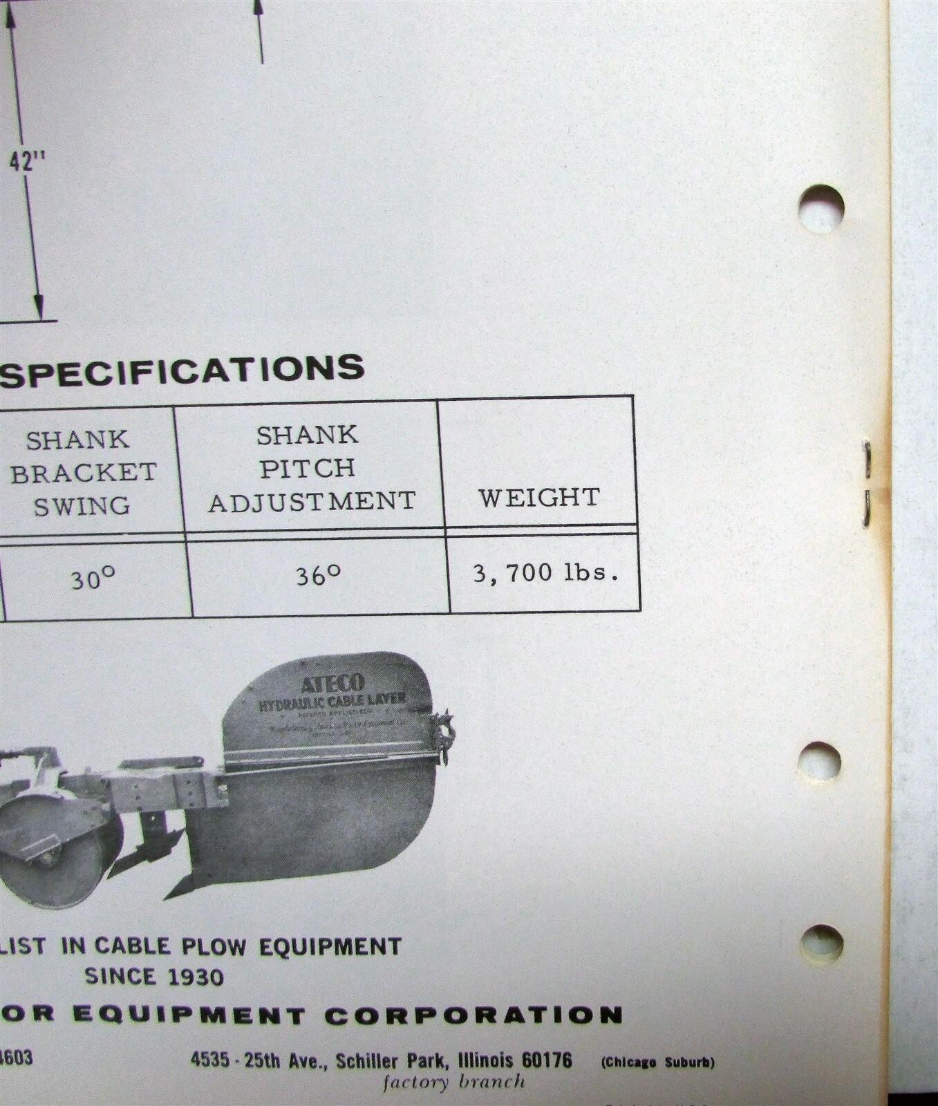 1965 ATECO Cable Plowing Applications Tractor Construction Specs Sales Brochure