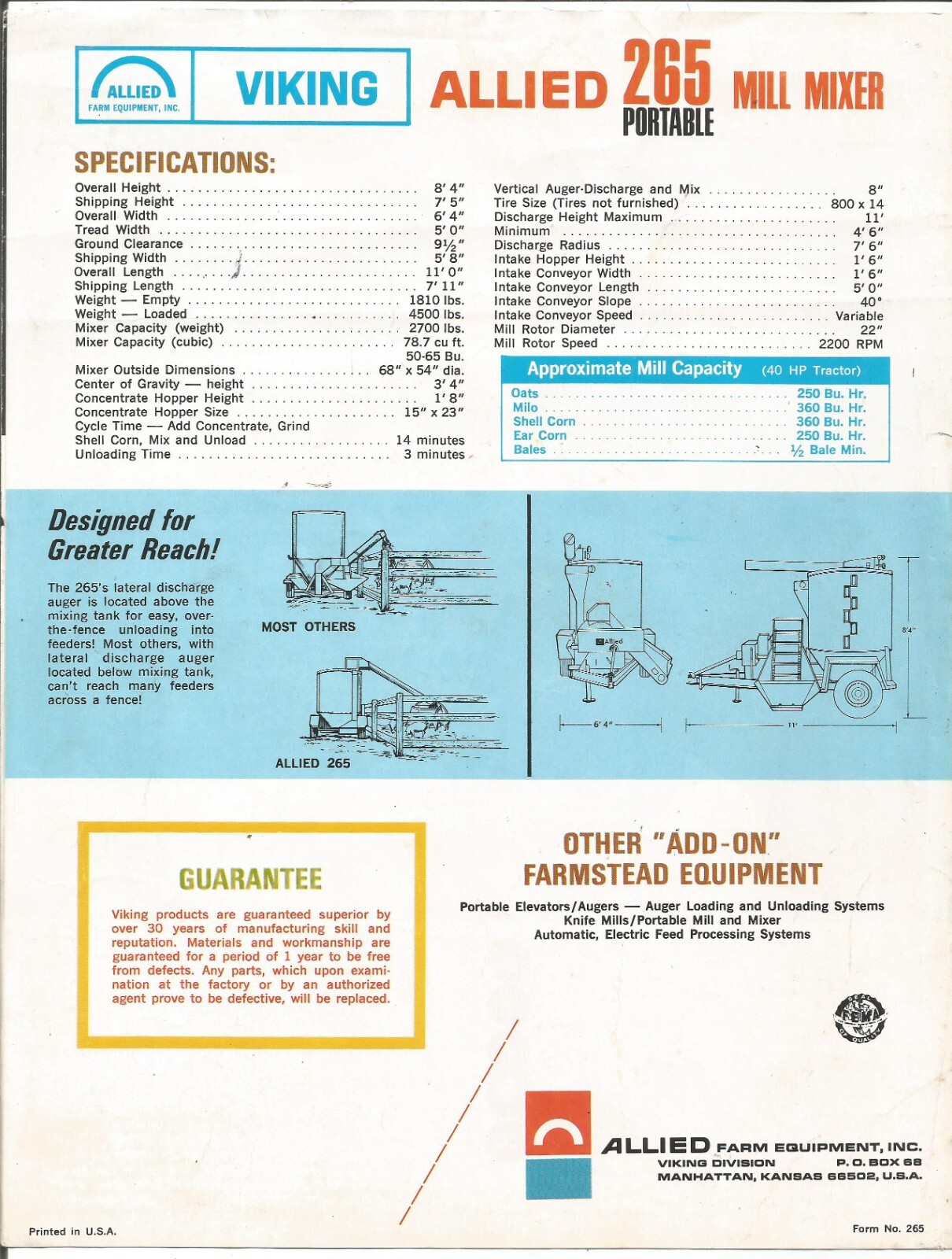 Original Allied Viking 265 Portable Mill Mixer Sales Brochure Form Number 265