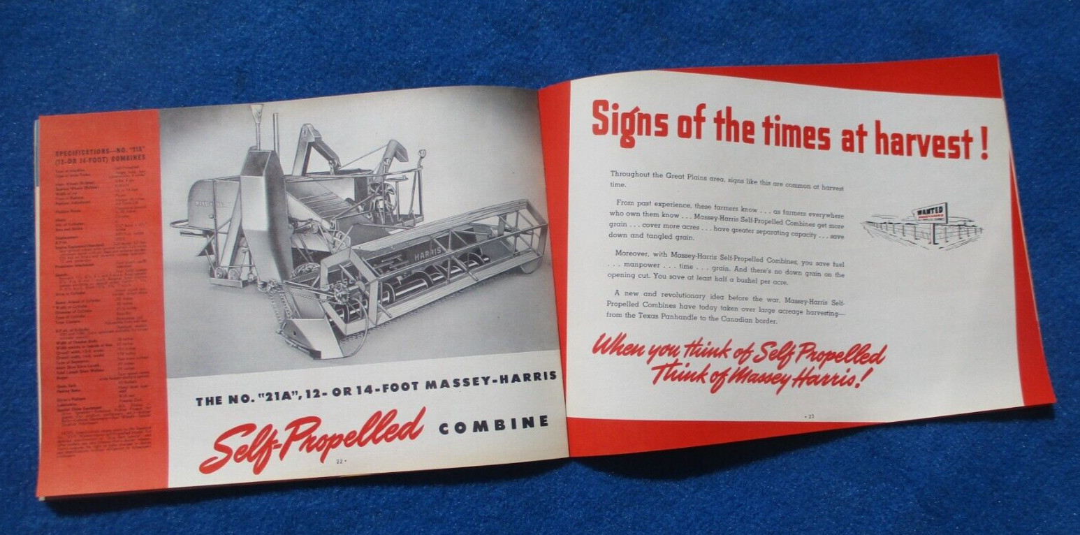 Massey Harris 1950&rsquo;s Combine Sales Booklet Many Full Color Pages Original NOS