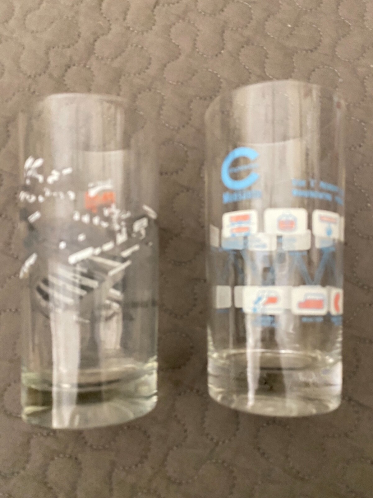 Vintage MONSANTO Advertising 2pc Glasses Set POLYESTER TEXTILES Decatur Plant