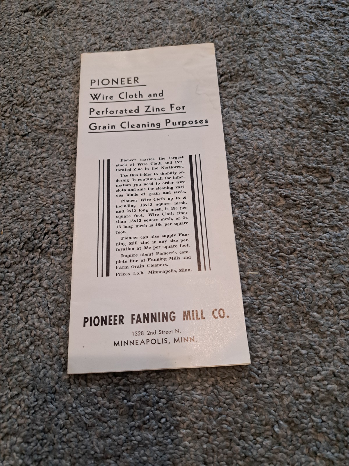 Pioneer Fanning Mill Company Wire Cloth Perforated Zinc Sales Brohure
