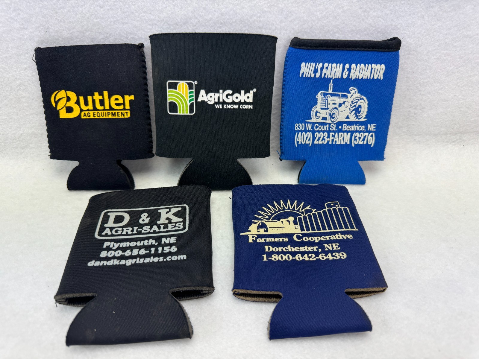 Vintage Koozie Coozie Drink Can Holder Farm Agriculture Advertising Lot of 5