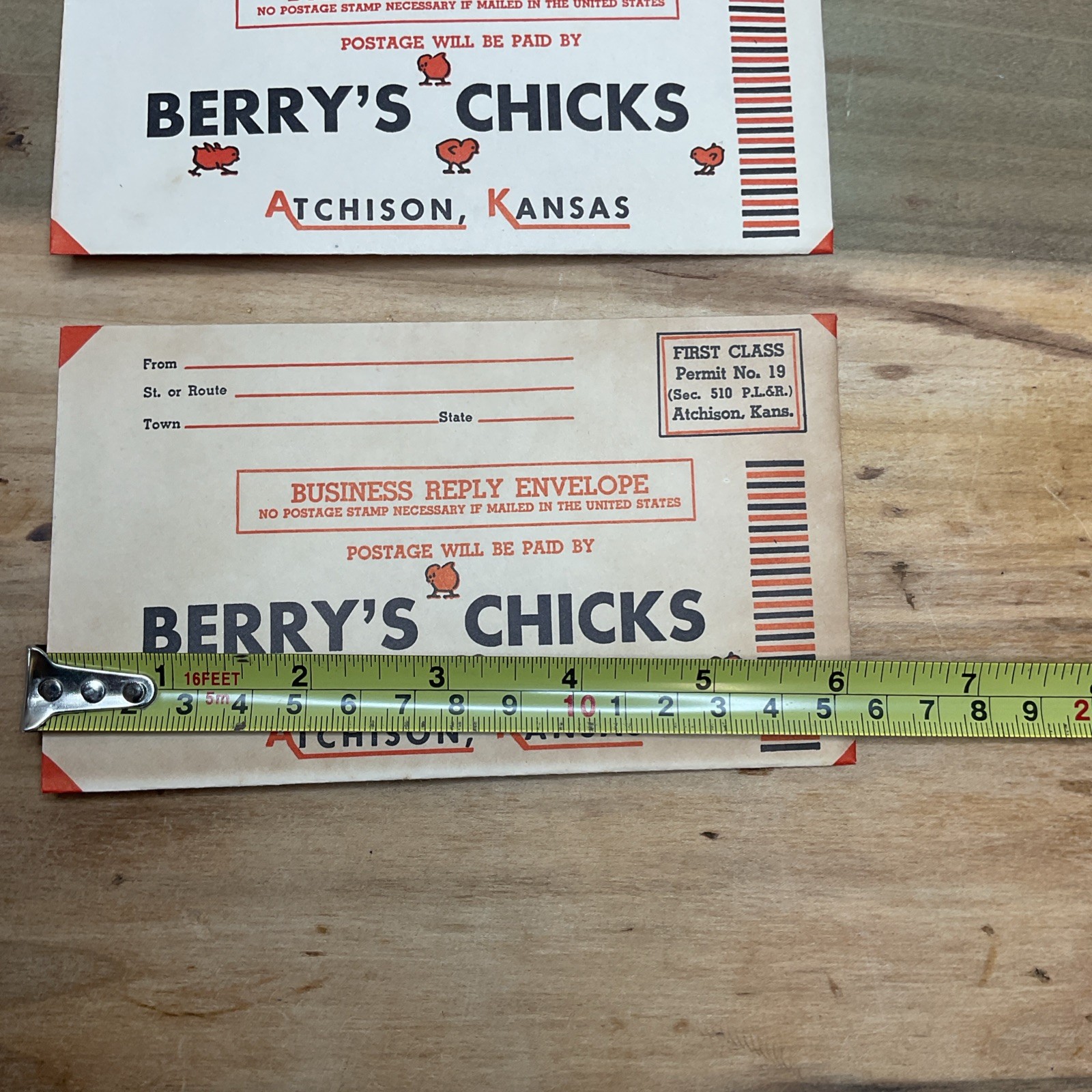 1940s Berrys Chicks Atchison Kansas Poultry Return Envelopes Advertise B26