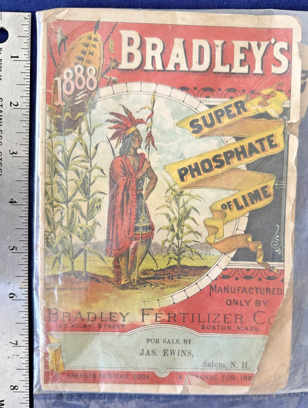 1888 Bradley&rsquo;s Fertilizer Farmer&rsquo;s Almanac Native American cover great graphics!
