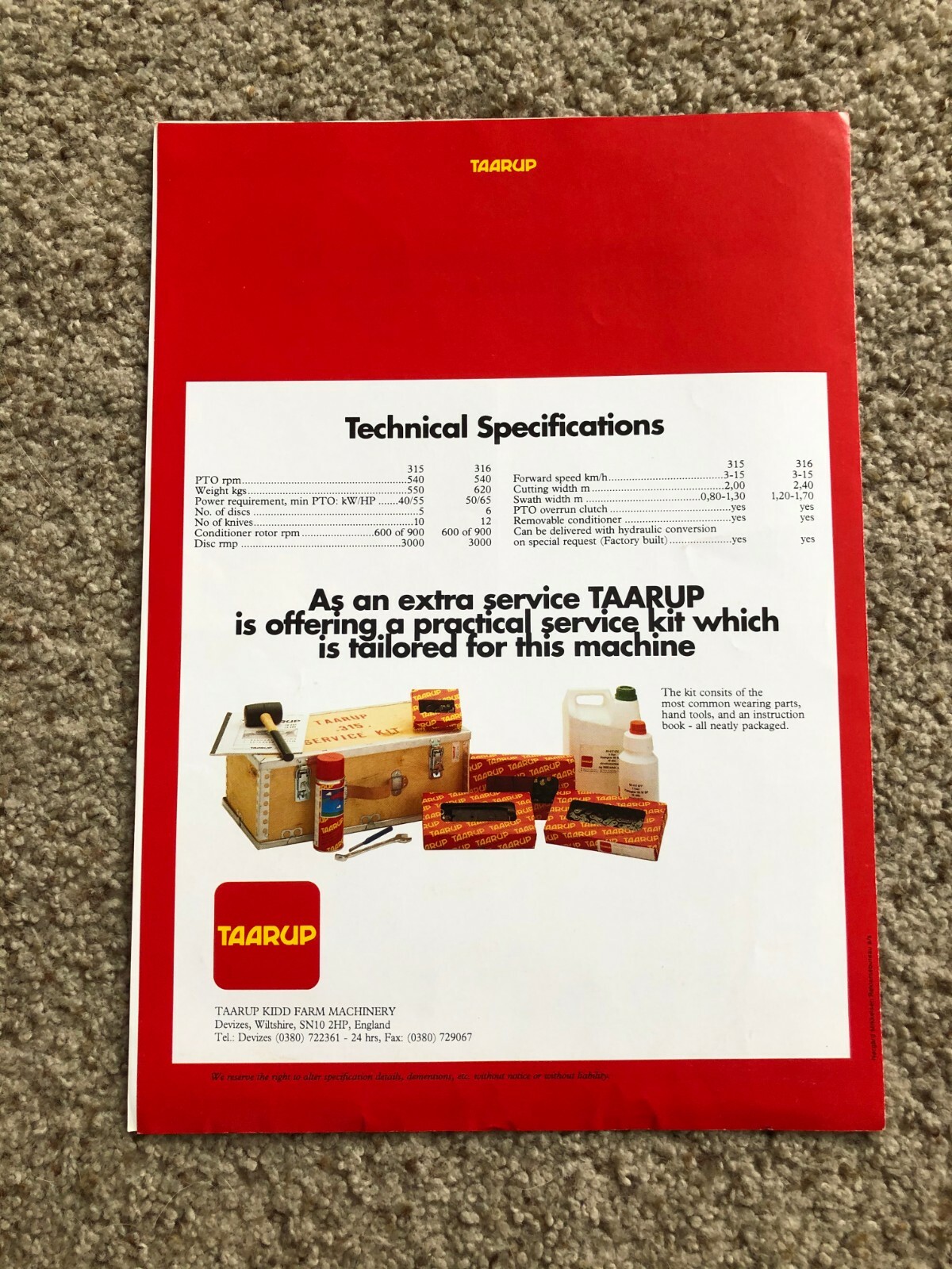 1970s Taarup farm mowers, original sales literature.