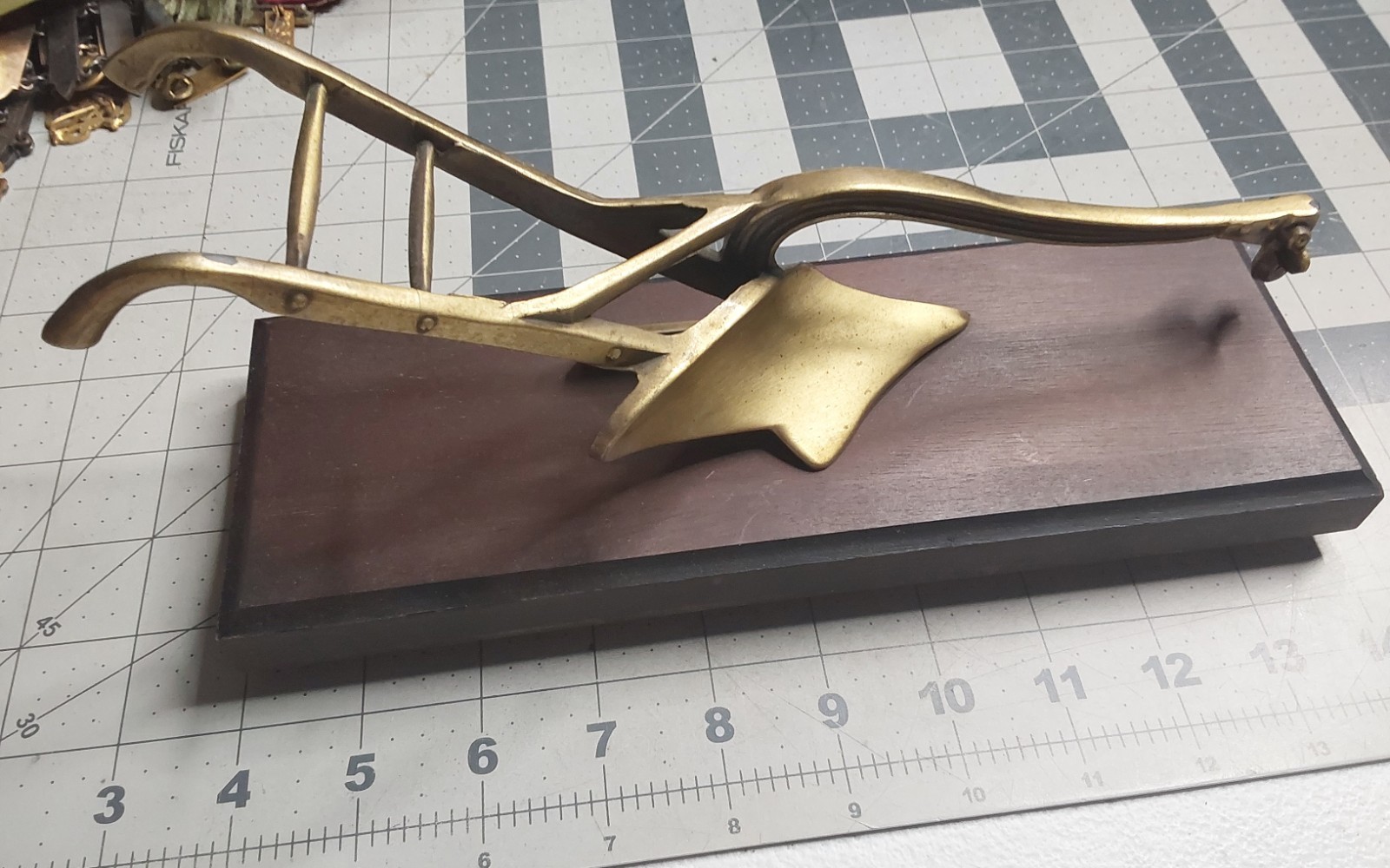 A.C.R. Limited Craftsman Brass Plow On Wooden Stand 10 Inches