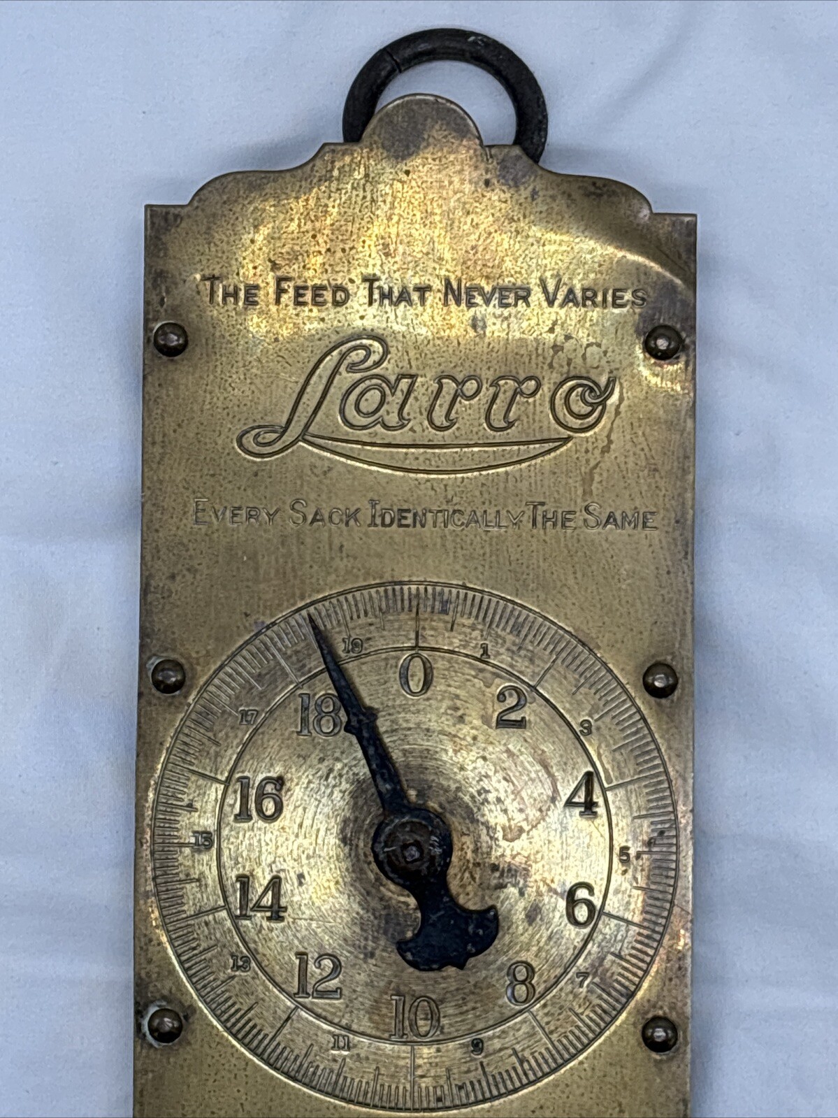 Vintage Larro Farm Sure Milk Brass Hanging Scale Dairy Farm Advertising.