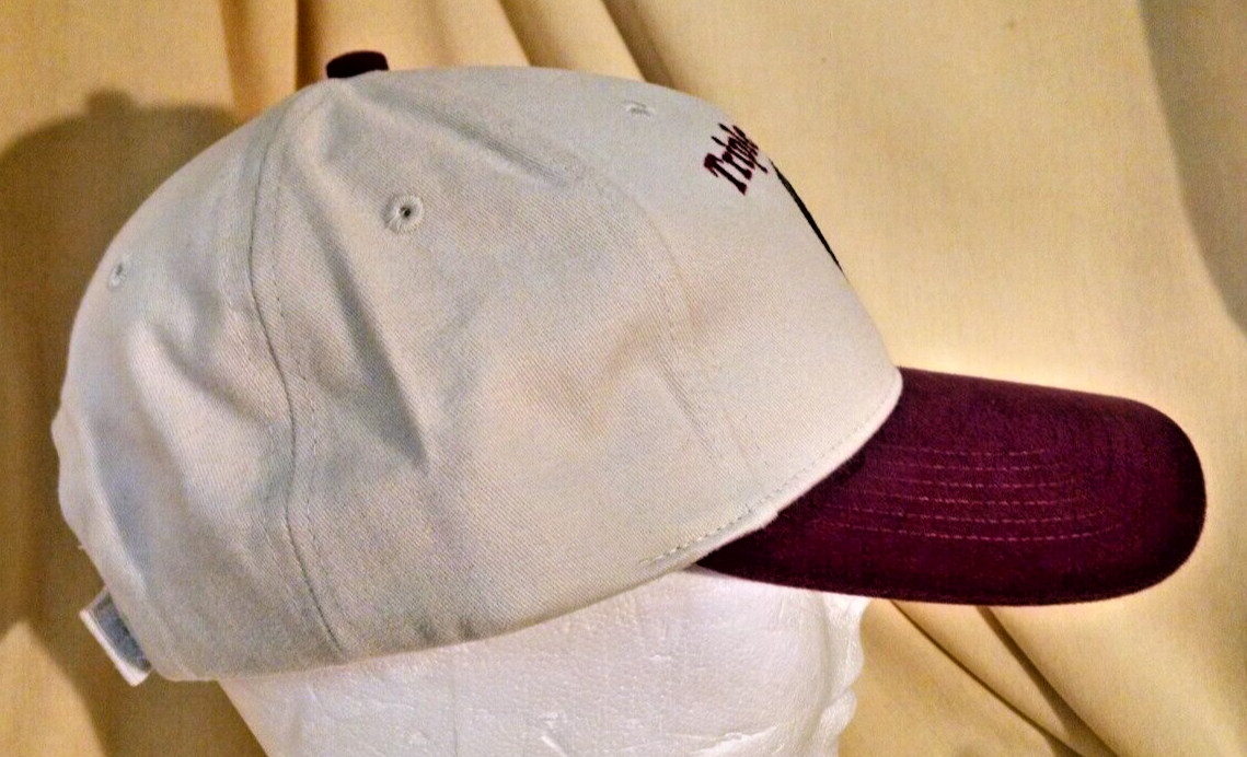 TRIPLE R FARM HAT BASEBALL CAP BEIGE BURGUNDY BULL COW ADJ PACIFIC HEADWEAR.