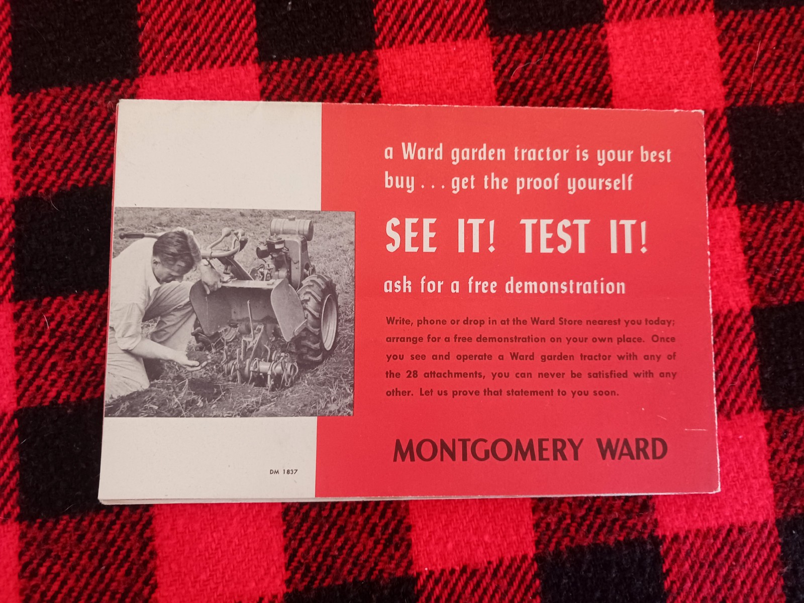 1950s Montgomery Ward Garden Tractor Poster Wards Plow-Trac Farm Flyer Brochure