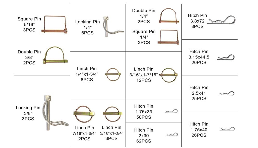 235 PCS Hitch Pins Clip Pins, Linch and PTO Pins for Trailers Tractors Trucks To