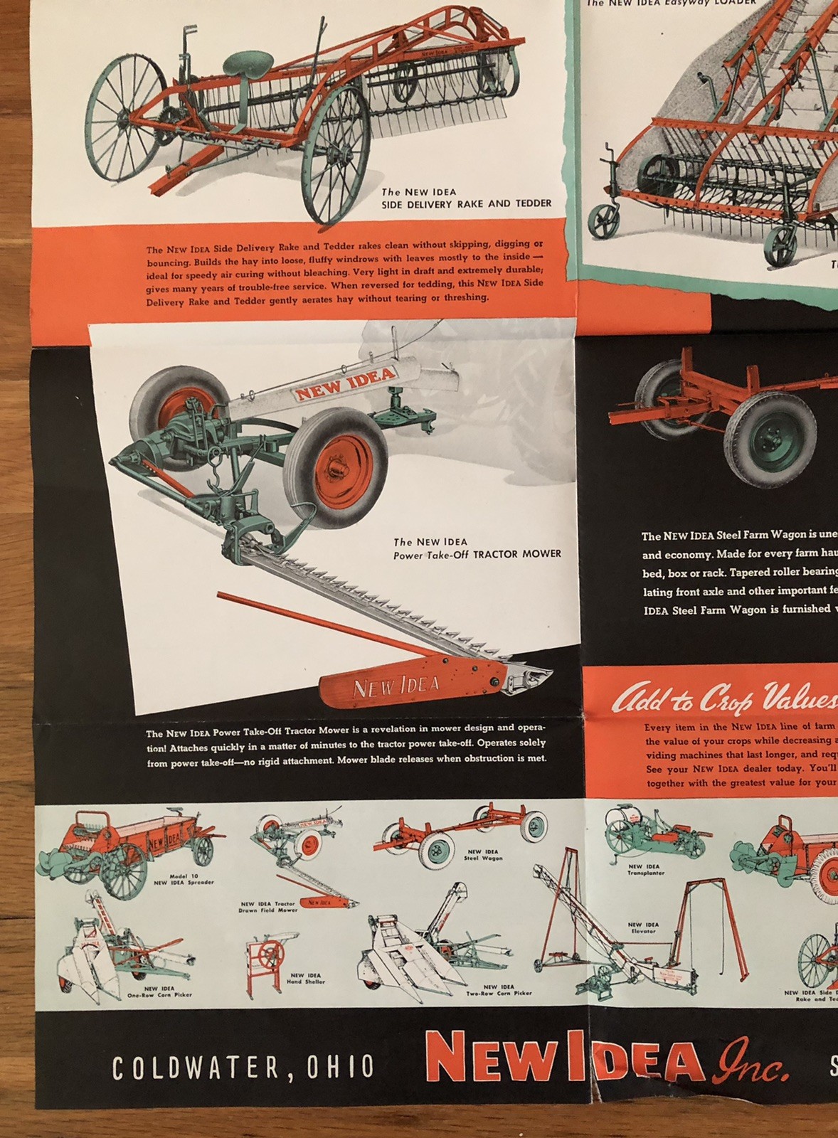 Vintage NEW IDEA Farm Tractor Hay Loader Mower Advertising Brochure Poster
