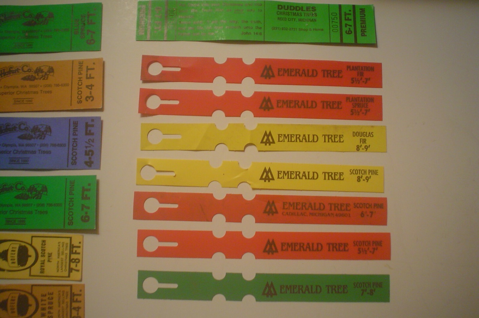 14 VINTAGE CHRISTMAS TREE TAGS HOFERT CO. EMERALD TREE DUDDLES MICHIGAN SPECIES