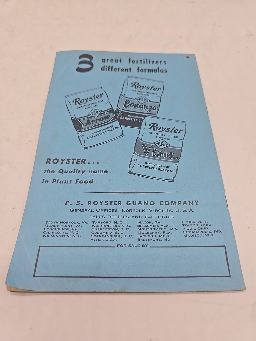 Vintage 1960 F.S.Royster Guano Almanac Seventy-Fifth Year Edition