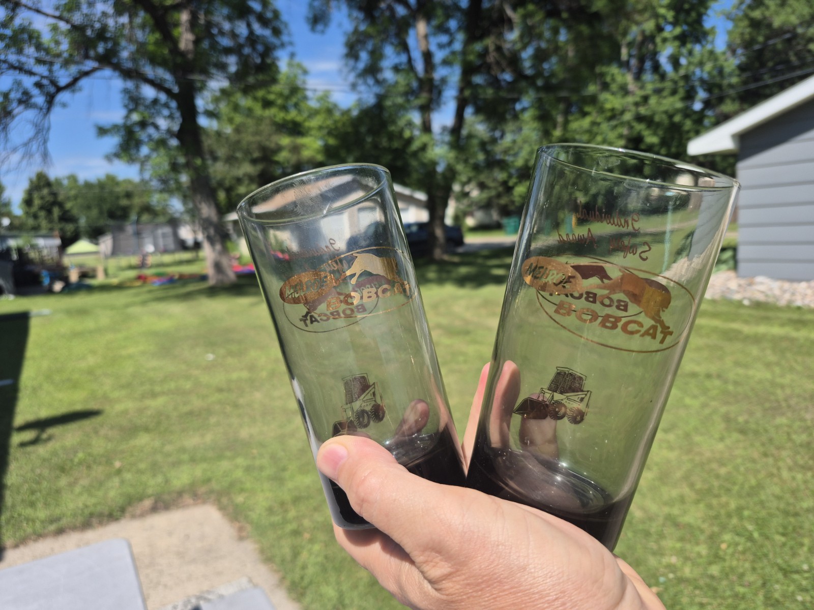 Vintage Pair / Set of 2 Melroe Bobcat Co. Safety Award 12oz Drinking Glasses
