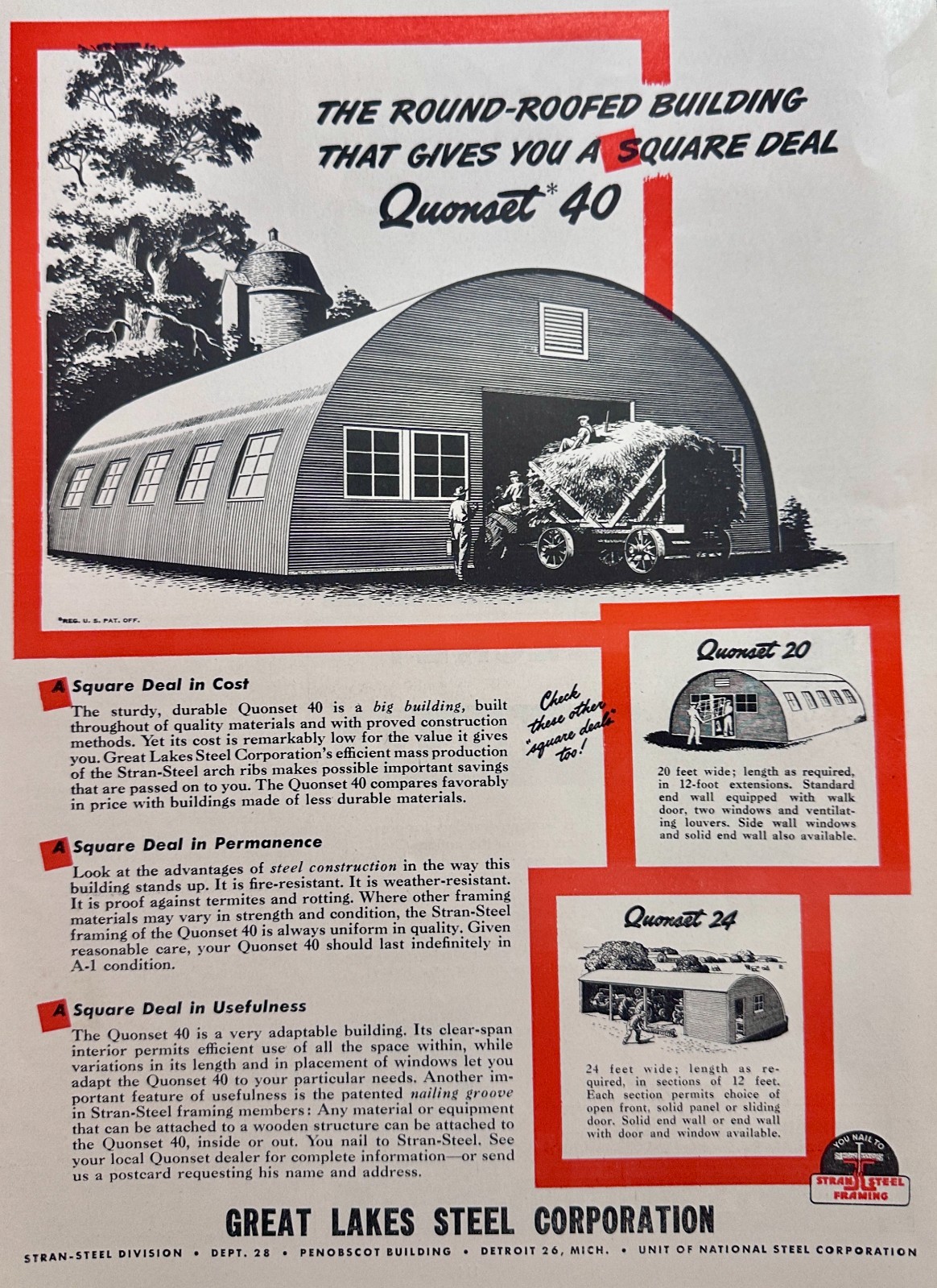 1947 Quonset 40 By Great Lakes Steel Corporation Vintage ad #1680