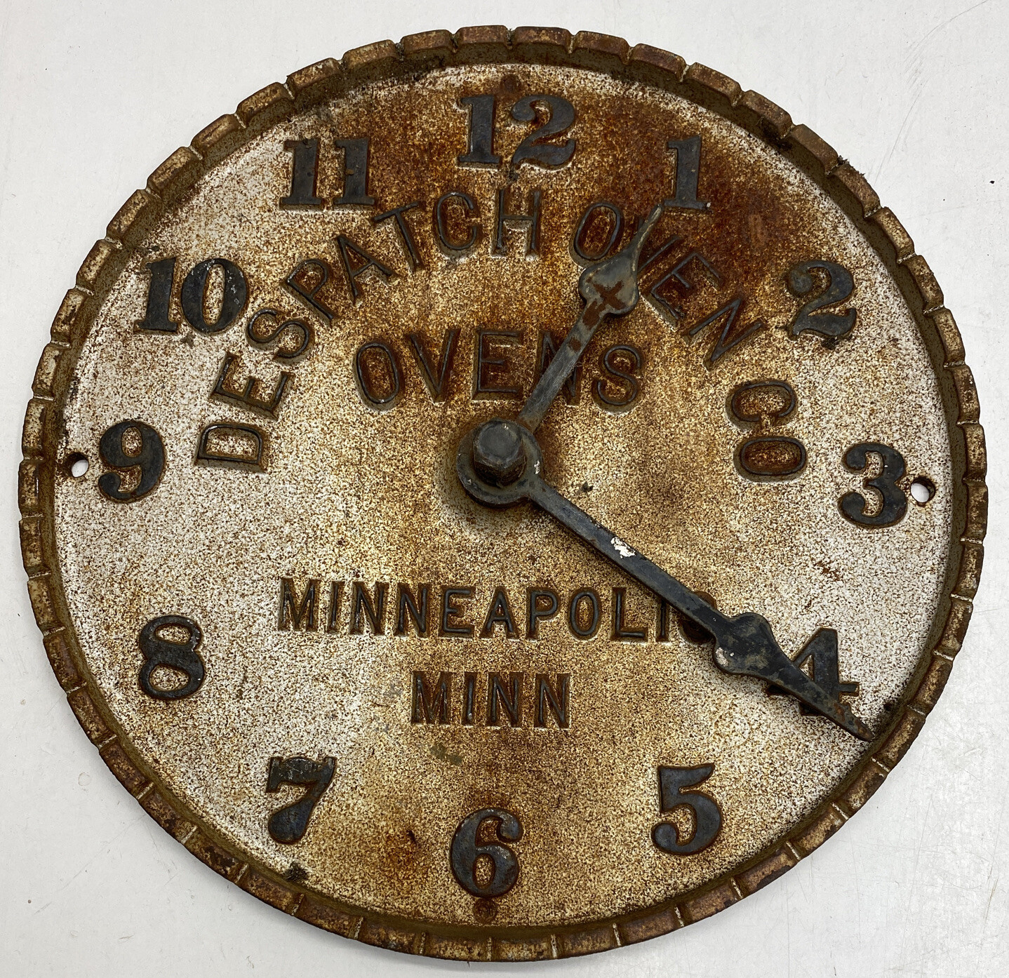 RARE Antique Despatch Oven Clock Timer Cast Iron Advertising Furnace Metal Sign