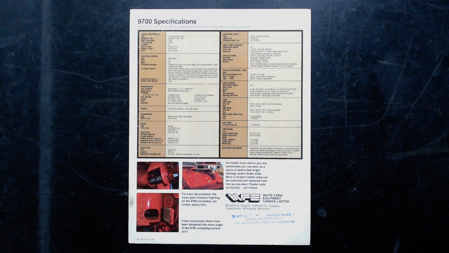 White Farm Equipment 9700 Combine Brochure Vintage Agriculture 1982