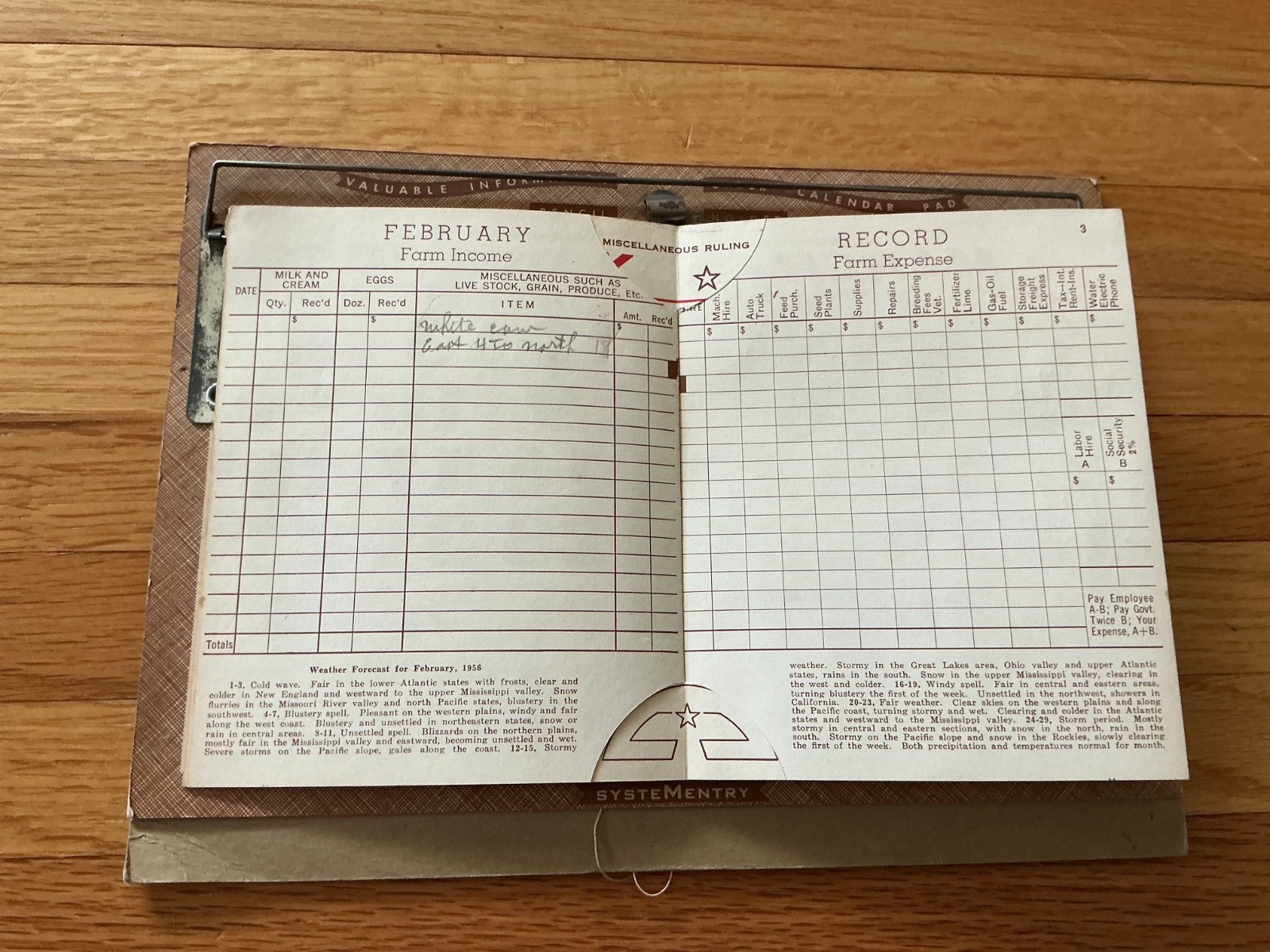 Vtg, 1956 Farm Acct. Record Book – Citizens State Bank, Green Isle, Minnesota