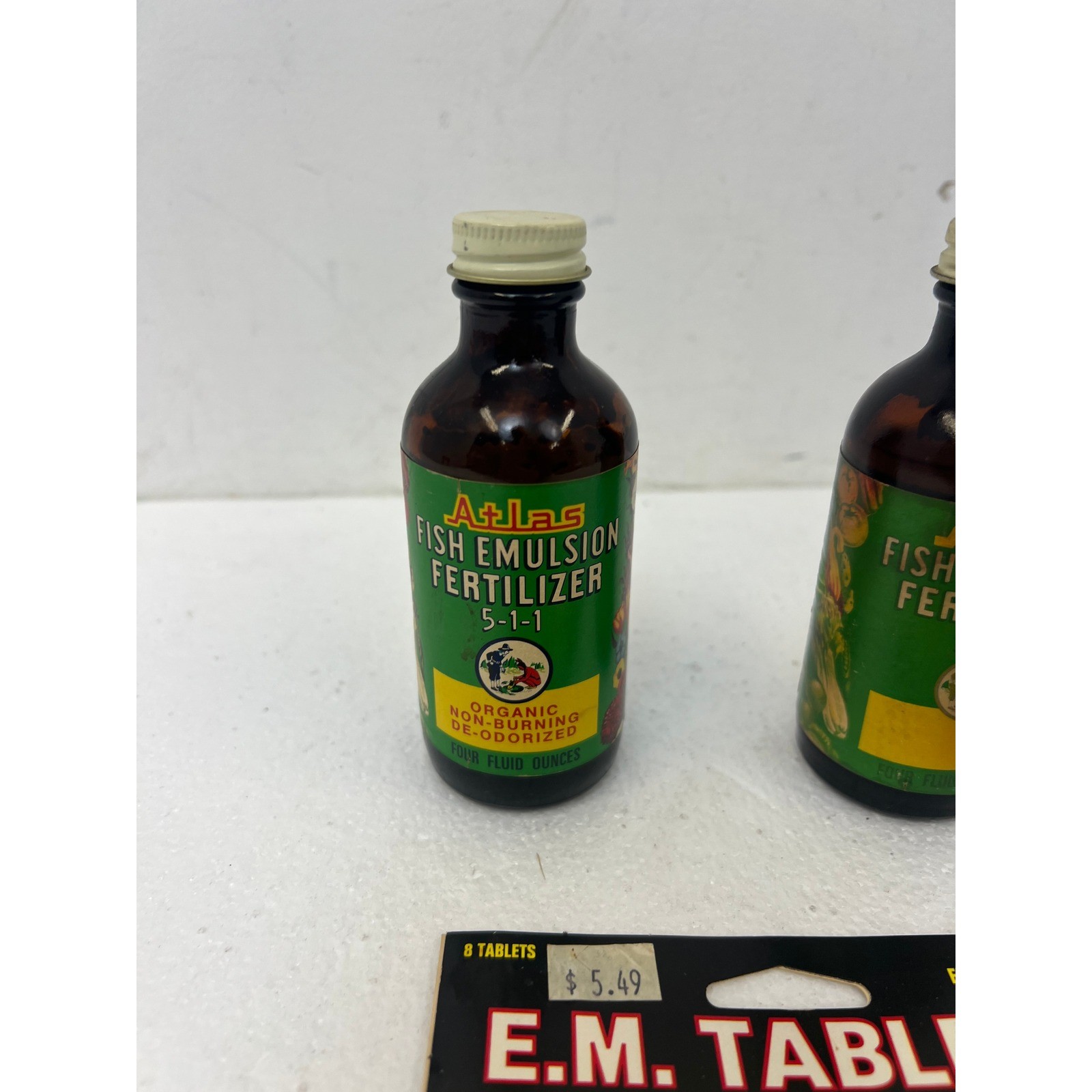 Vintage Atlas Fish Emulsion Fertilizer Bottles & Tablets Pet Supply Aquarium Lot