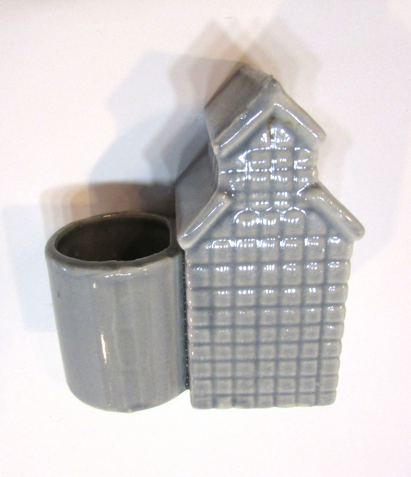 Vintage Grain Elevator Building Warco Japan Gray Ceramic 3&Prime; Toothpick Holder