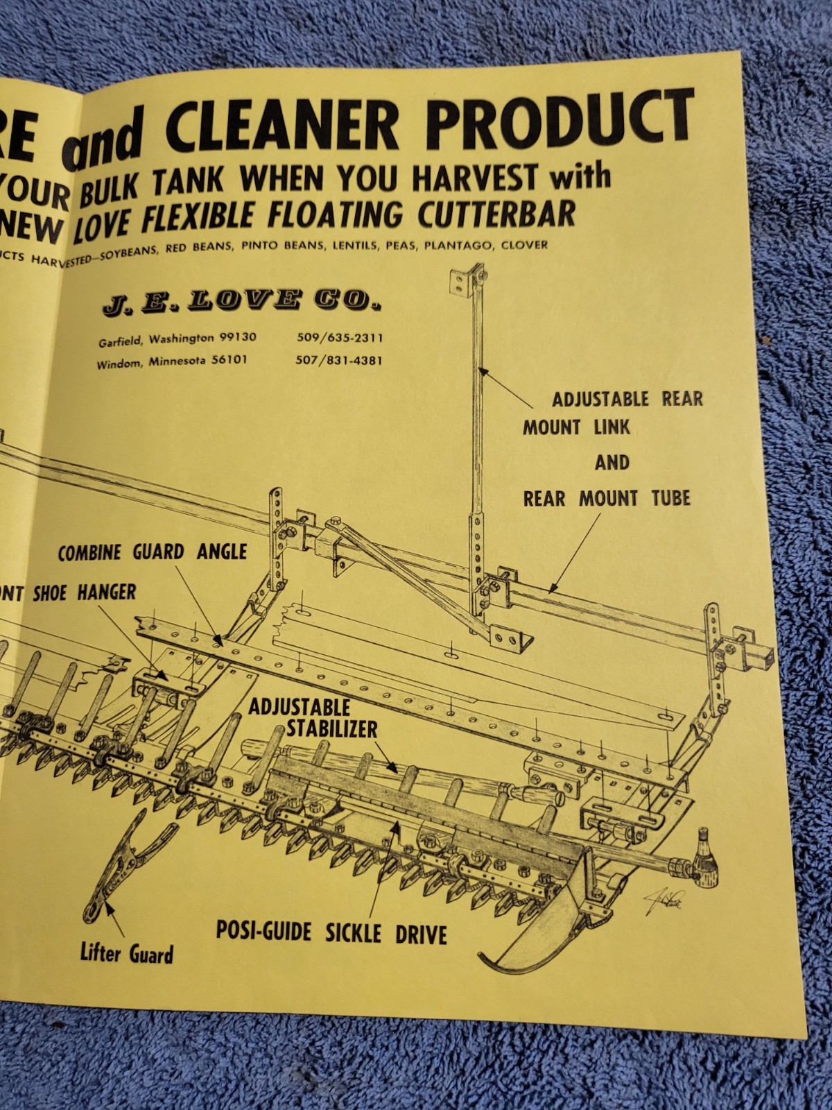 JE LOVE Vintage 1969 Brochure Flexible Floating Cutter Bar Harvesting Equipment