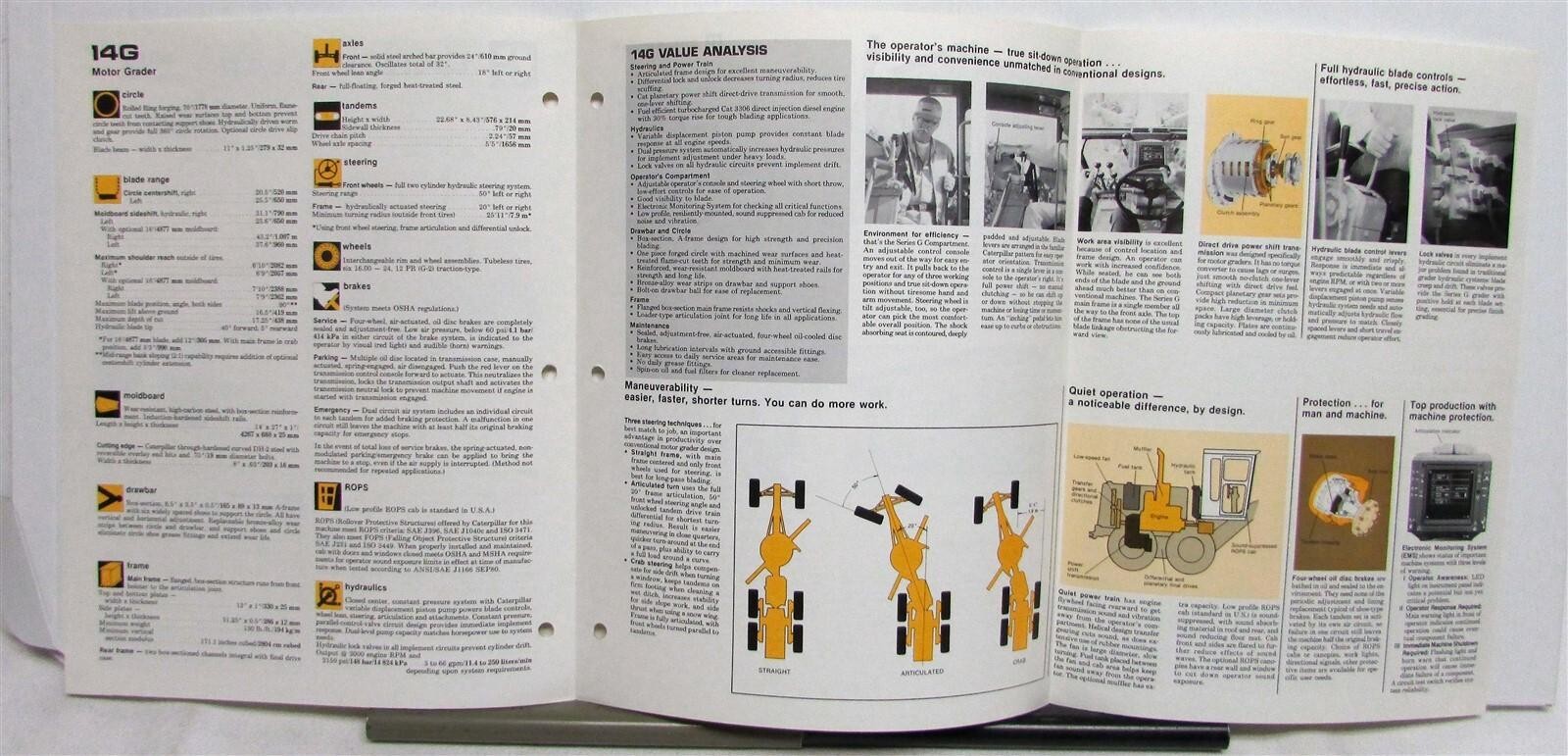1984 CAT No 14G Road Motor Grader Construction Specifications Sales Tri-Folder