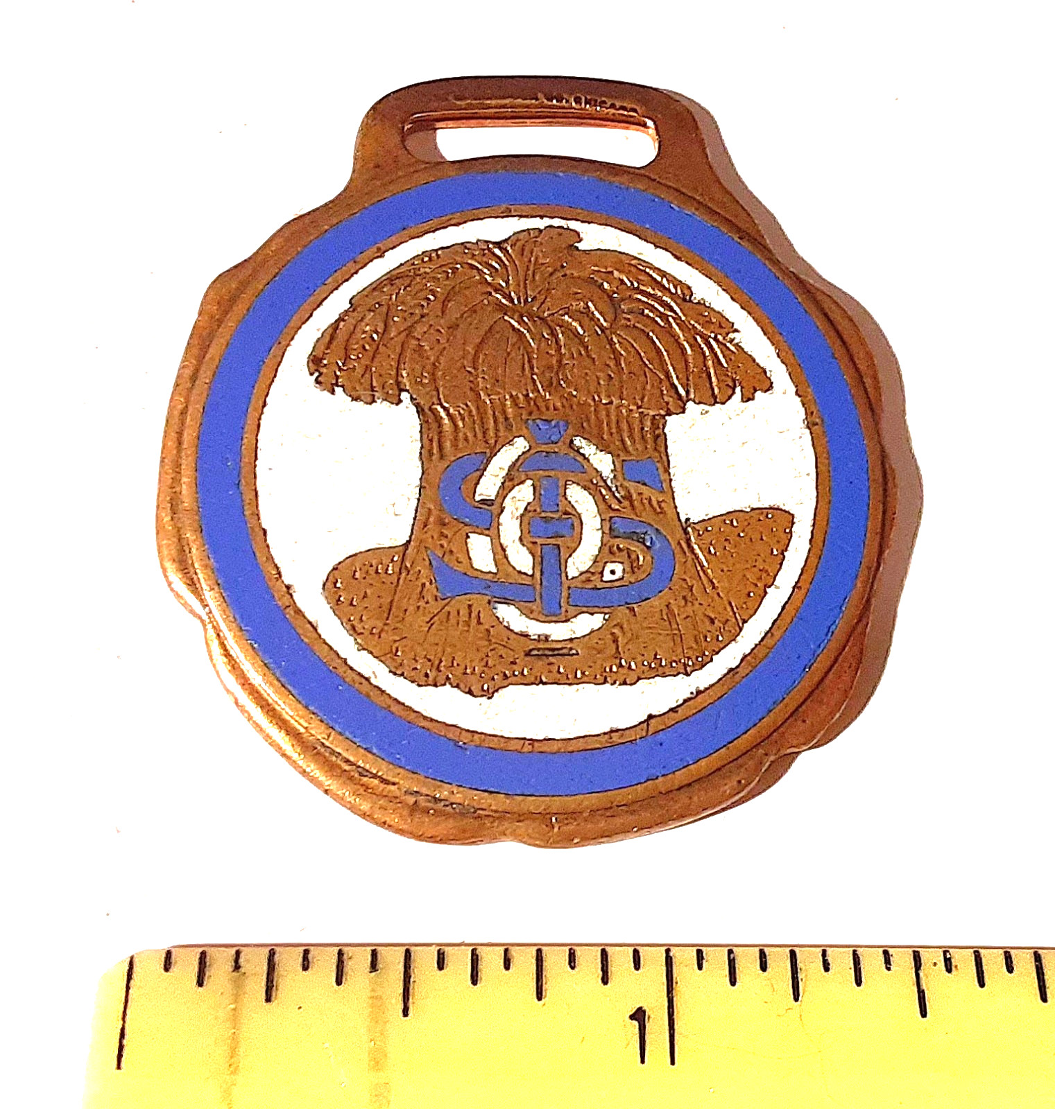* AWESOME * ANTIQUE WATCH FOB – Ag Related – Saskatchewan Insurance – ENAMELED