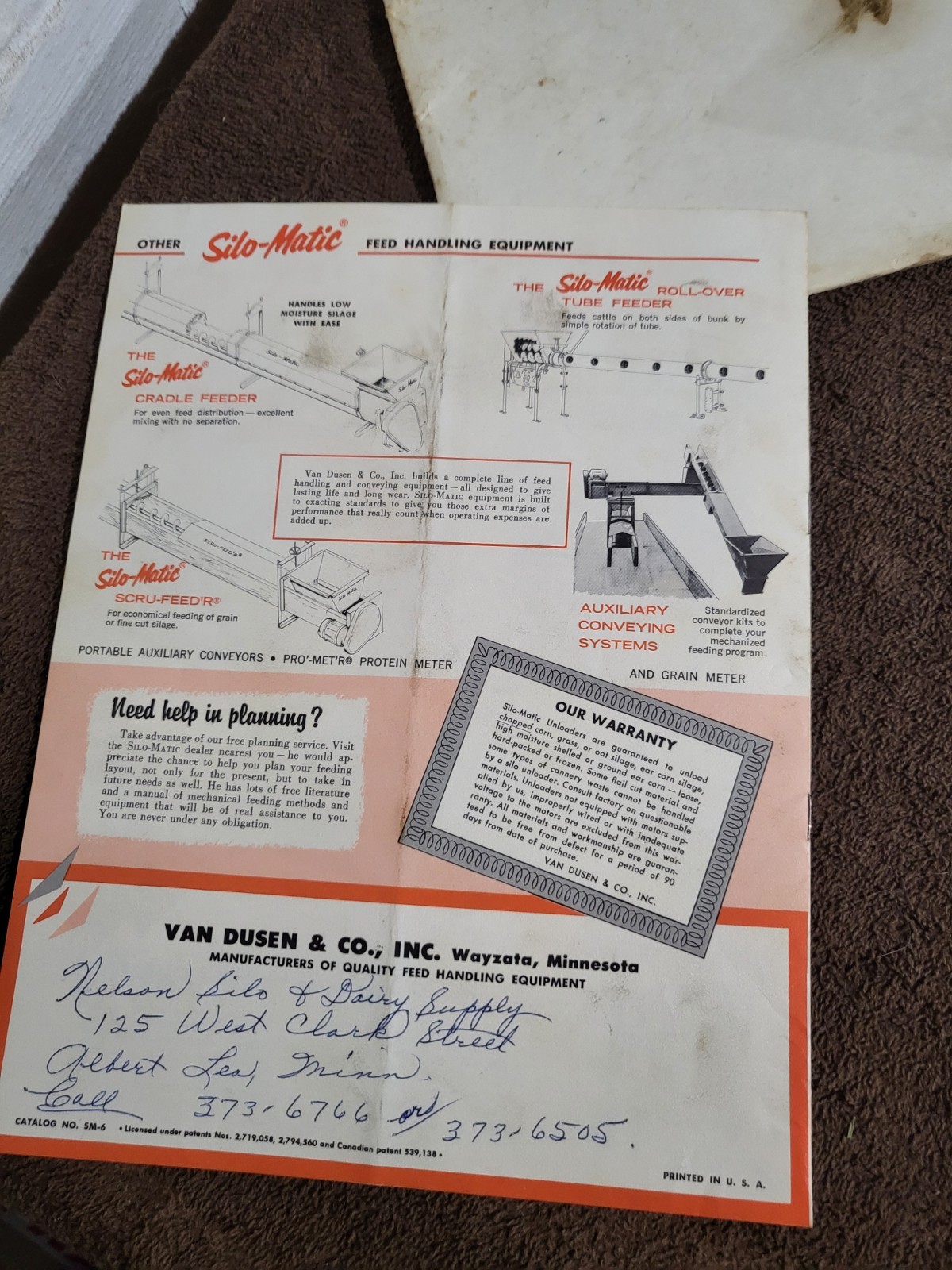 SILO-MATIC 1960s BROCHURE & MANUAL Model 207 Silage Unloader Ag Farm Barn USA