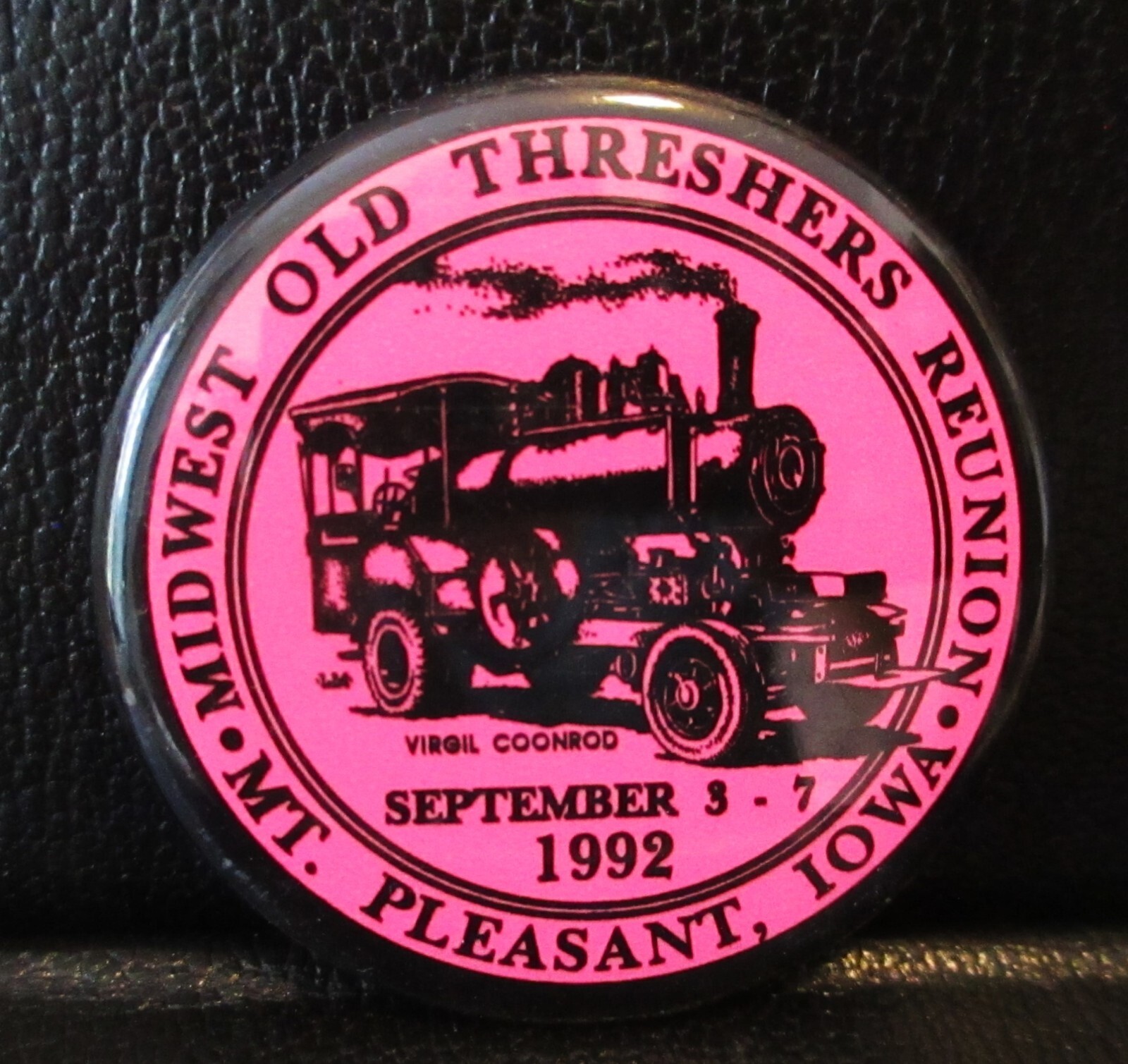 1992 Midwest Thresher Reunion Mt Pleasant IA Steam Engine Pinback Button Coonrod