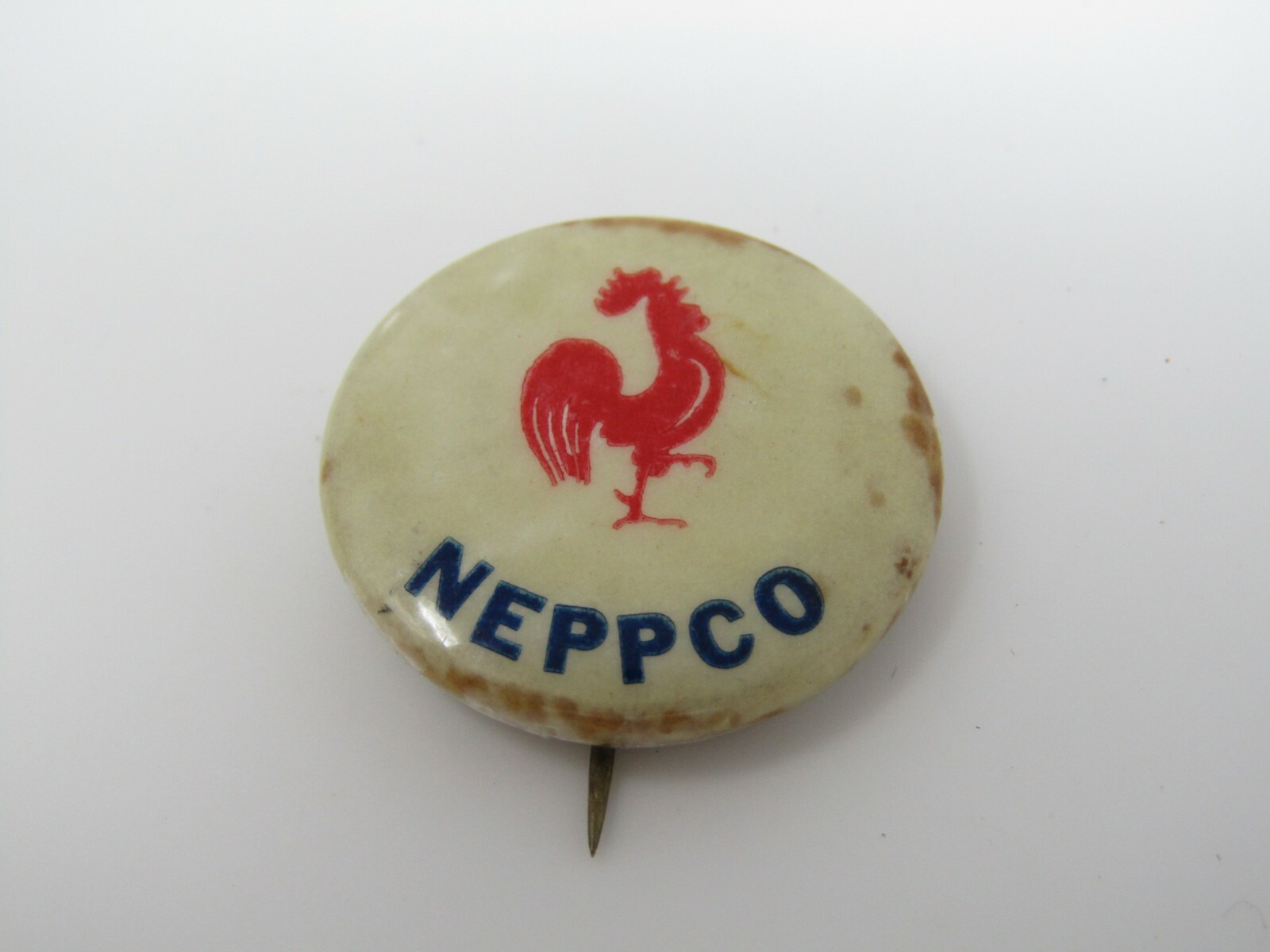Vintage NEPPCO Pinback Button Red Rooster Chicken Ag Advertising Celluloid Pin