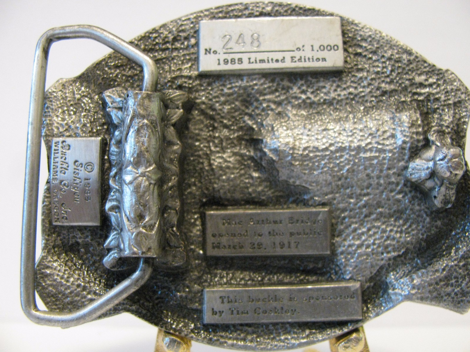 1985 Steamboat Days Burlington Iowa Mac Arthur Bridge Pewter Belt Buckle Ltd Ed