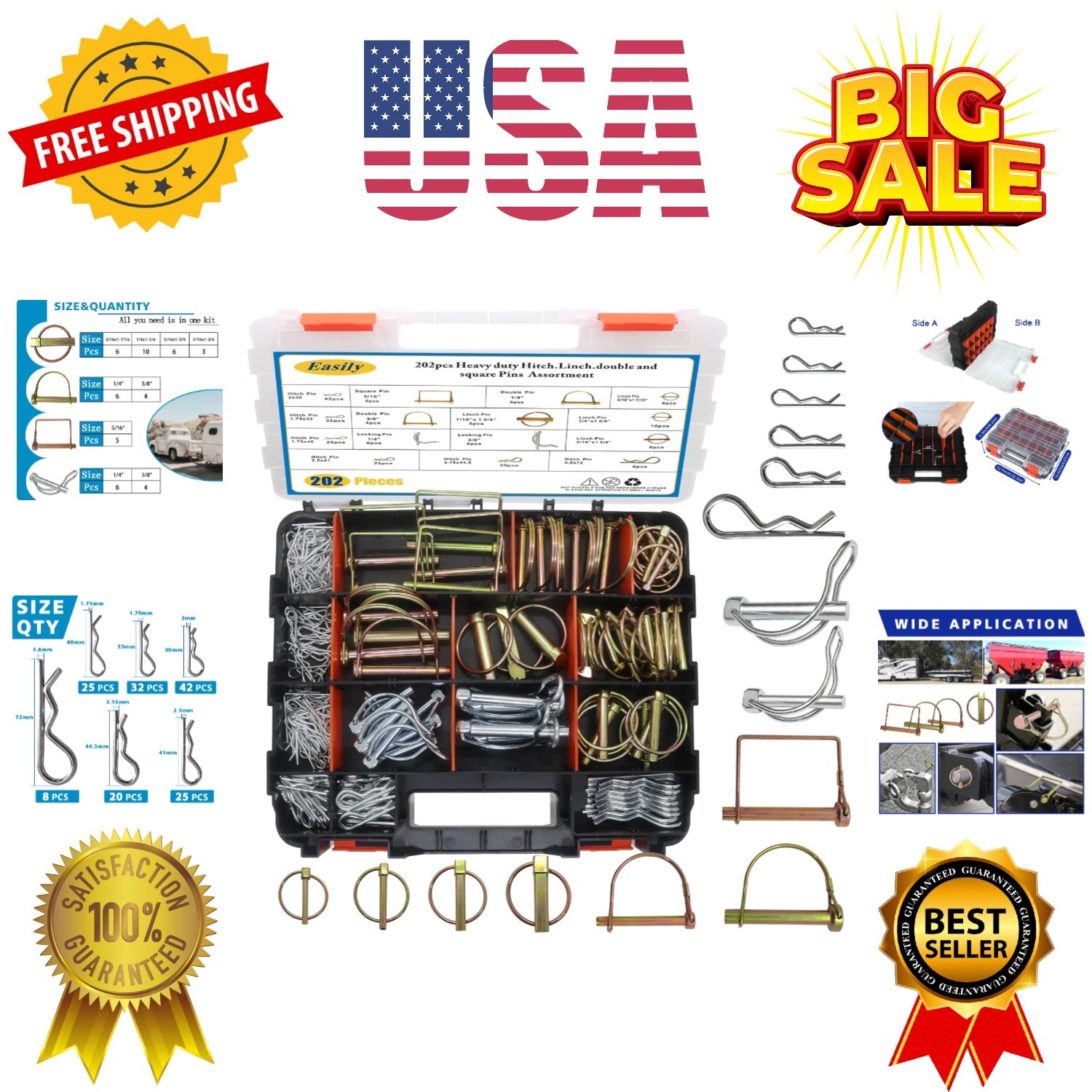 202PCS Hitch Pins Clip Pins, Linch and PTO Pins for Trailers Tractors Trucks …