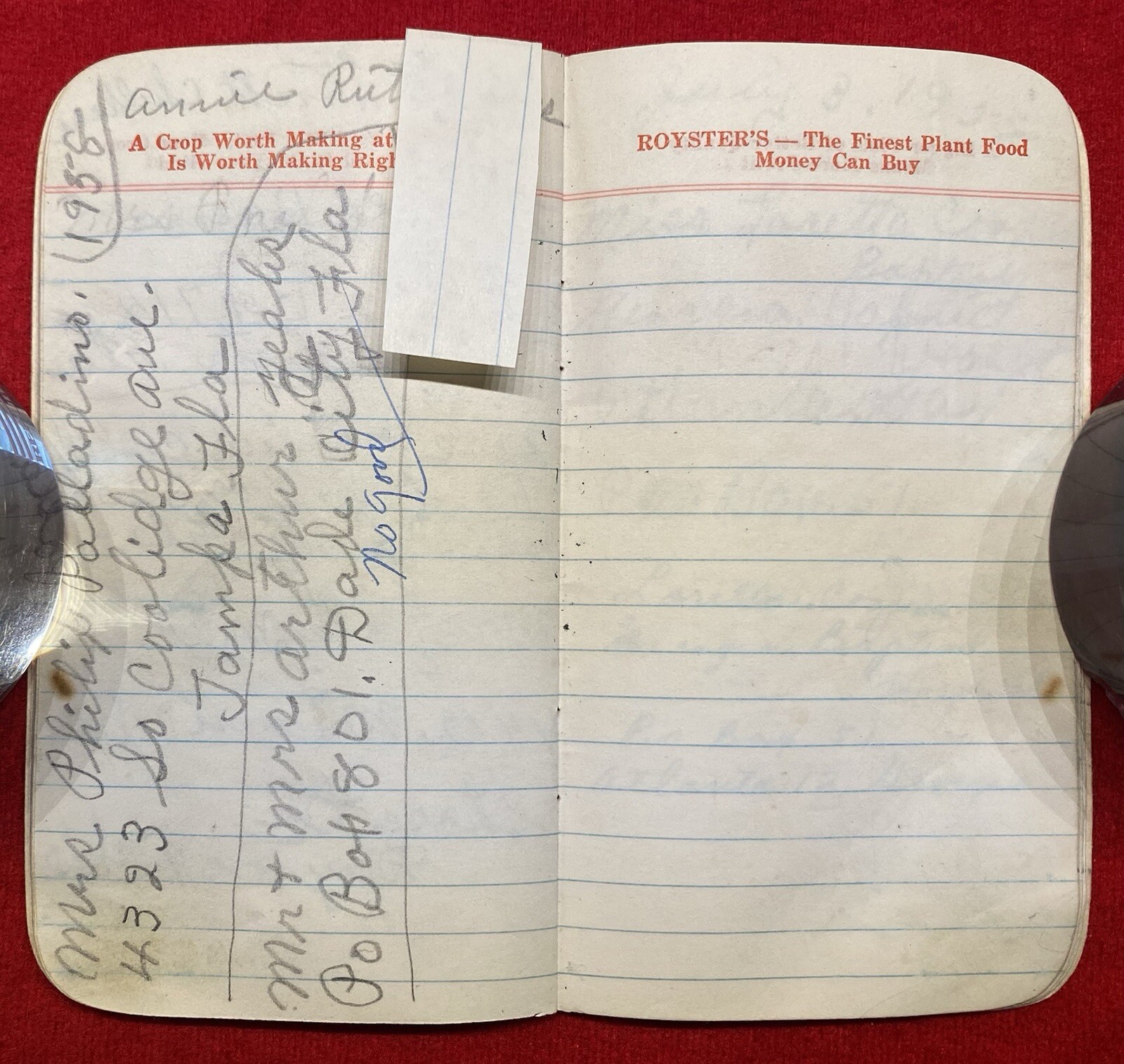 1957 *F. S. ROYSTER GUANO COMPANY* NORFOLK, VIRGINIA CALENDAR NOTE PAD+ENTRIES!