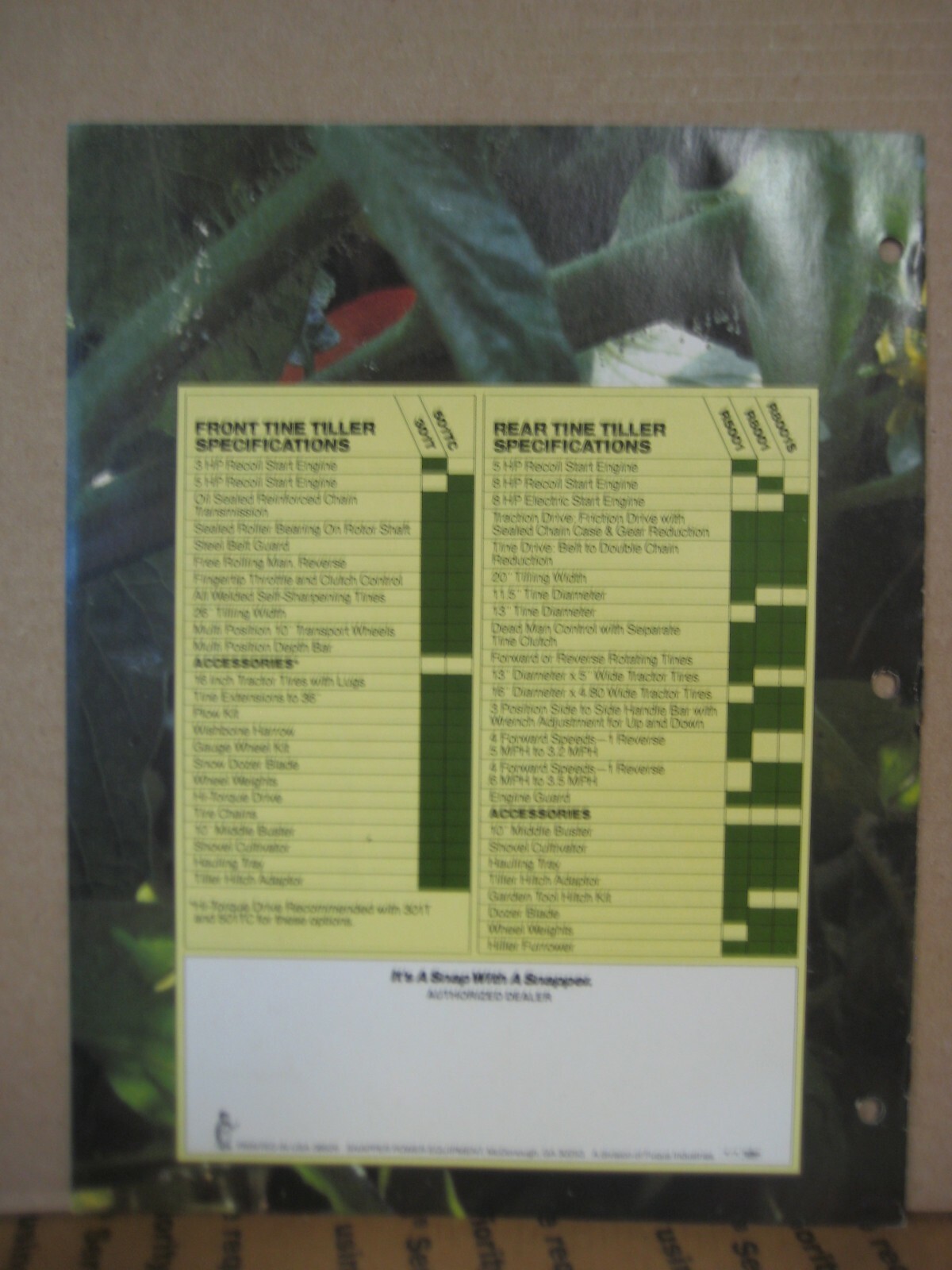 Original Snapper Garden Tillers Brochure Catalog 301T, R501TC, R5001, R8001S