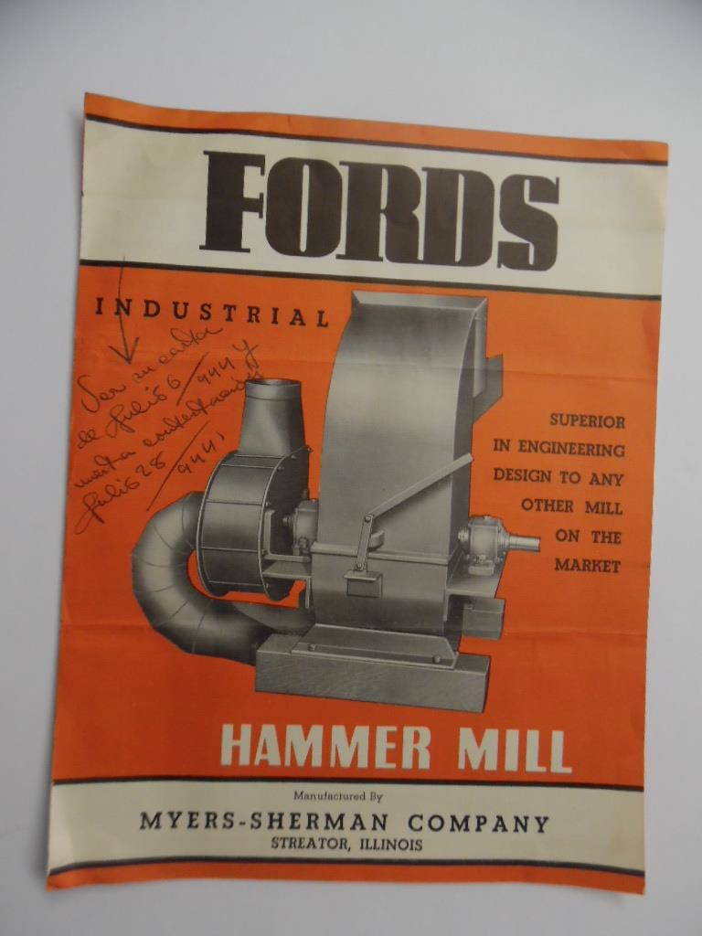 c.1940s Myers-Sherman Co Fords Industrial Hammer Mill Catalog Brochure Vintage