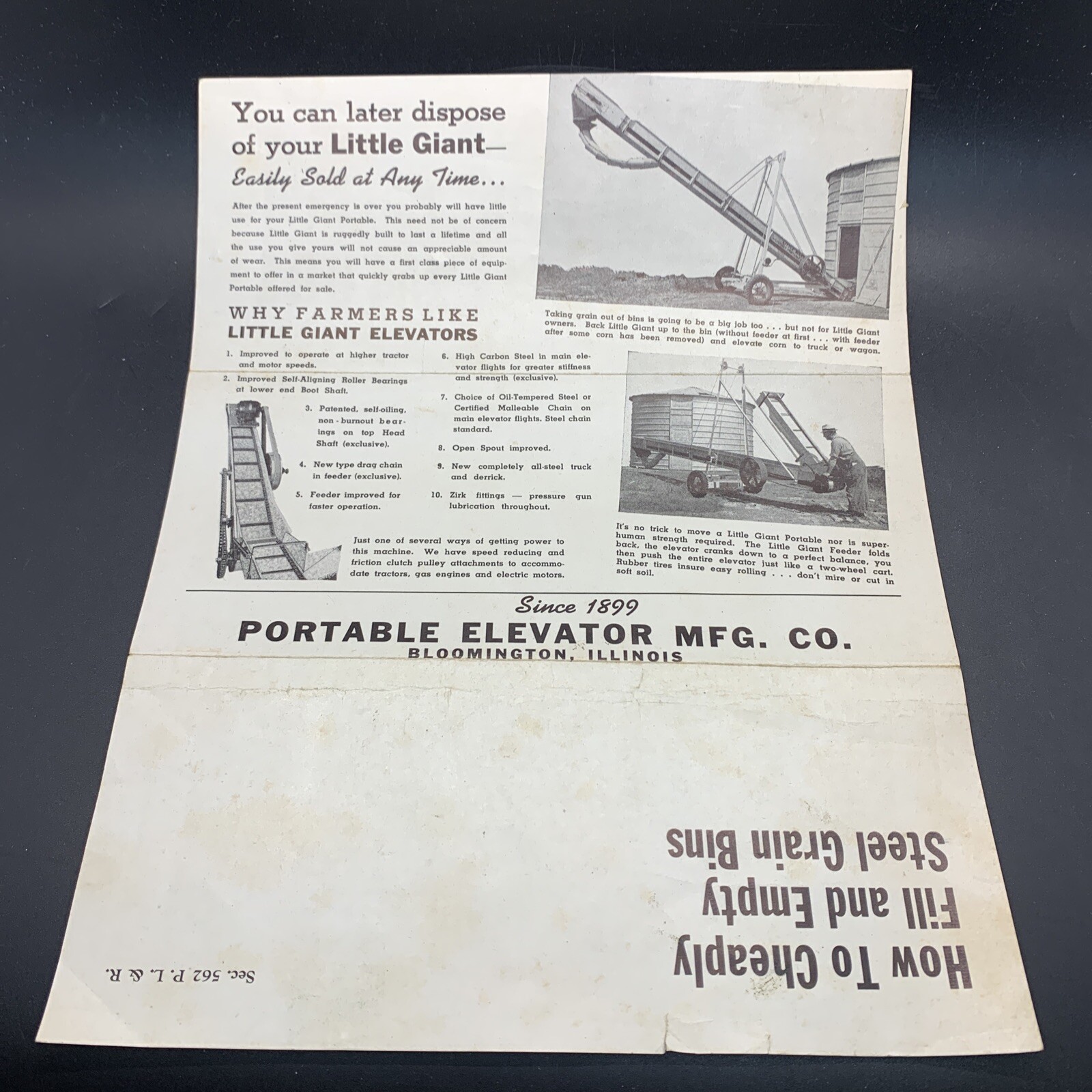 1950’s Little Giant Potable Elevators Sales Brochure Mailer-Bloomington Illinois