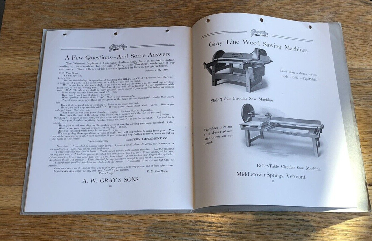 1916 Gray Line Threshing Machine Farm Catalog- Middleton Vermont- A.W. Gray Sons