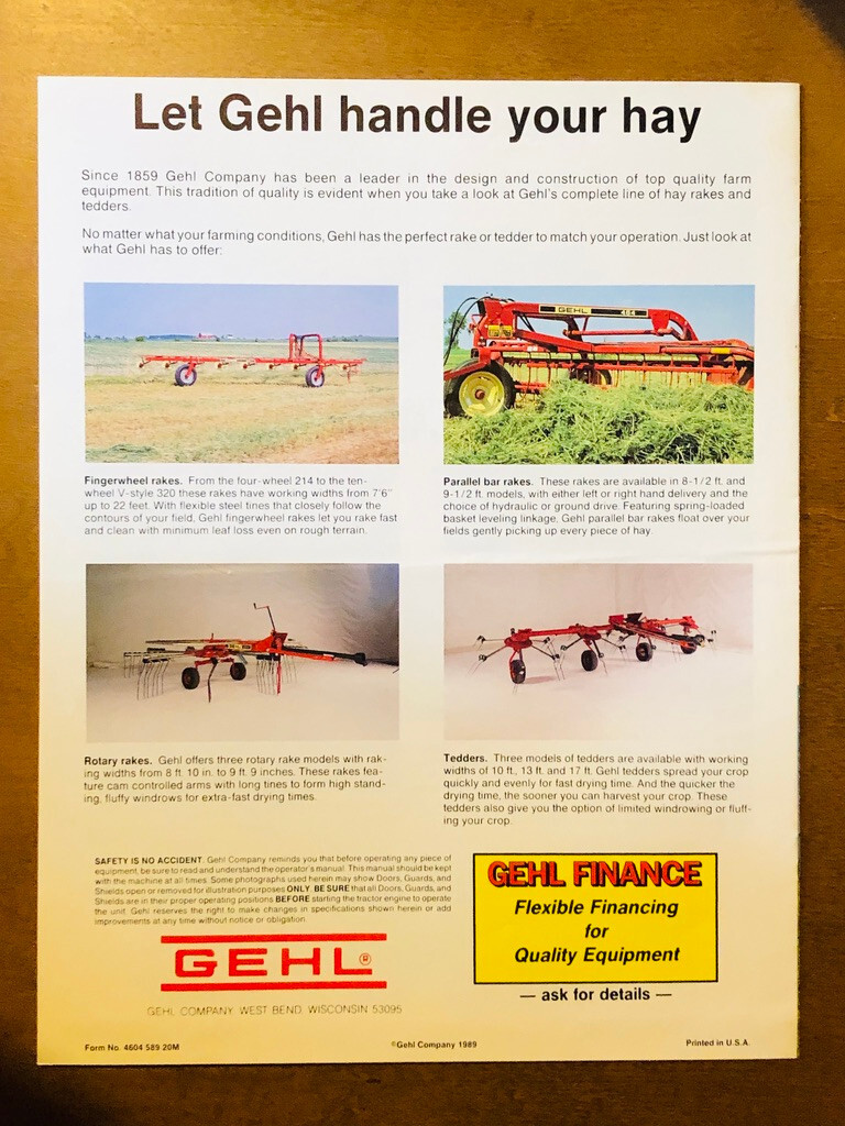 1989 Gehl 200 & 300 Series Rakes and Tedders Sales Brochure Literature – Mint