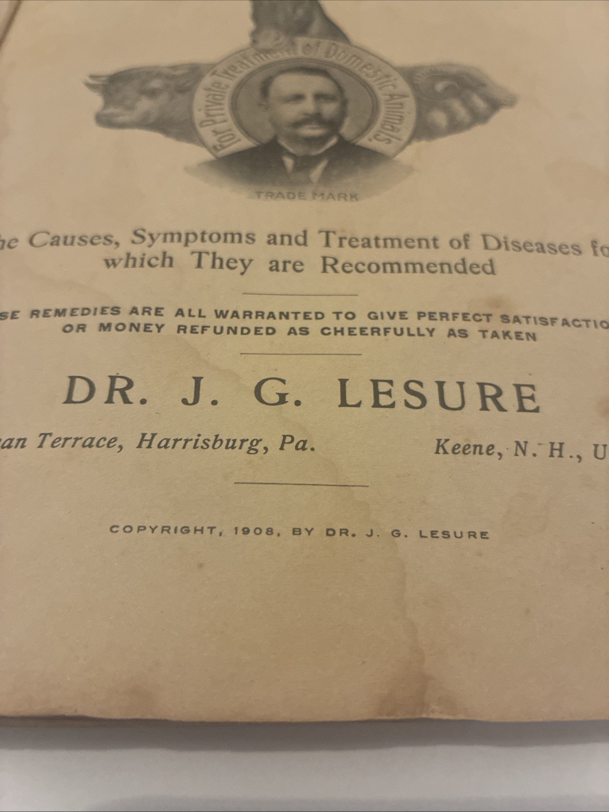 Rare 1908 Dr J.G. Lesure Veterinary Remedies Catalog Horse Farm Advertising Book