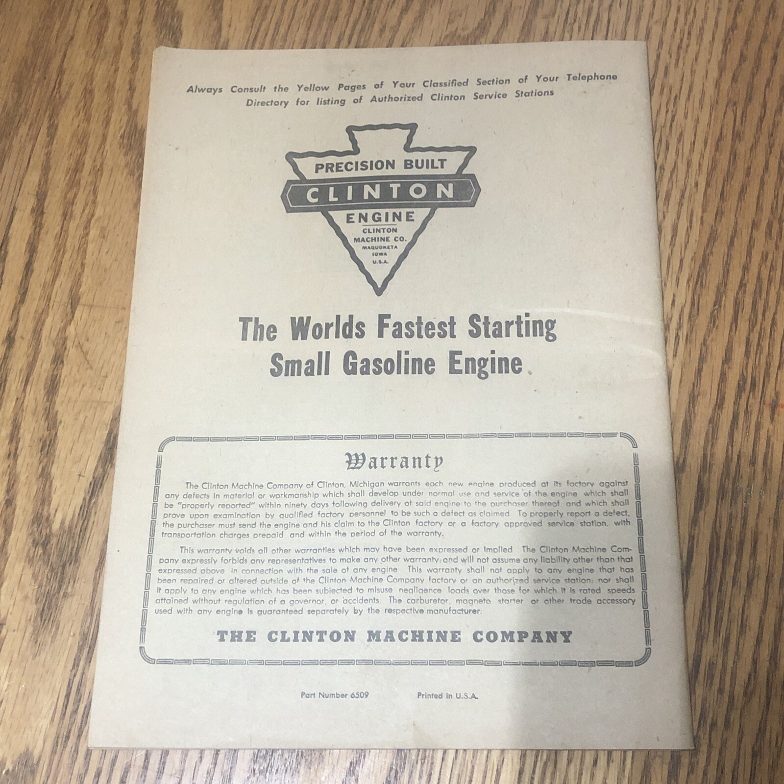 VTG 1953 Authorized Clinton Service Directory Precision Engines Machine Co.