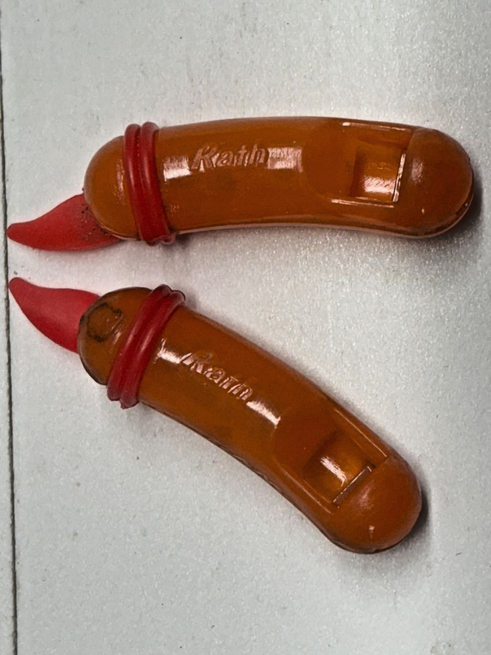 Rath Promo Hotdog Toy Whistles (TWO) with Red Feathers