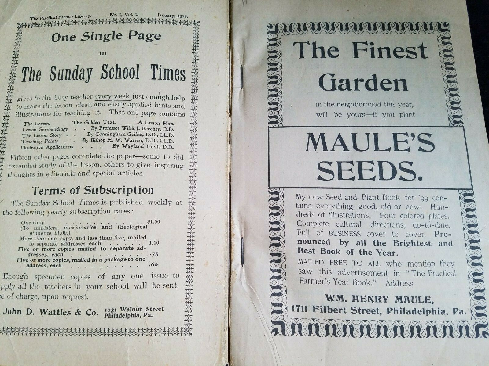 1899 Practical Farmer&rsquo;s Year Book & Almanac Farmer Co Philadelphia Vol 1 No. 1