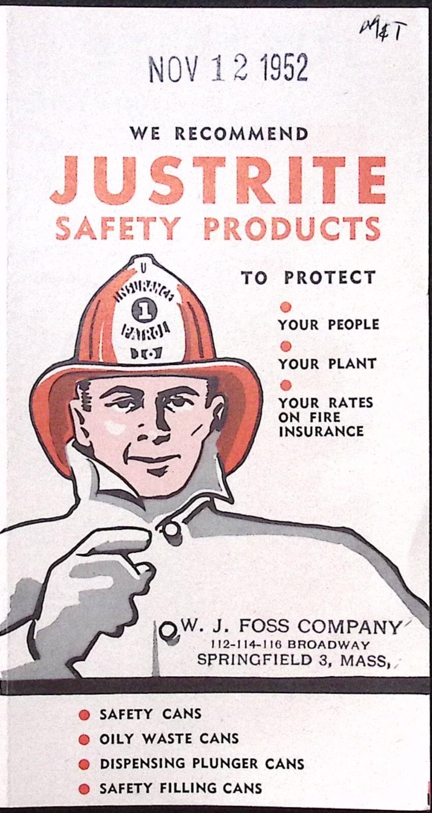 1952 Justrite Safety Products Safety Can Plunger Can Oil Waster Can Brochure