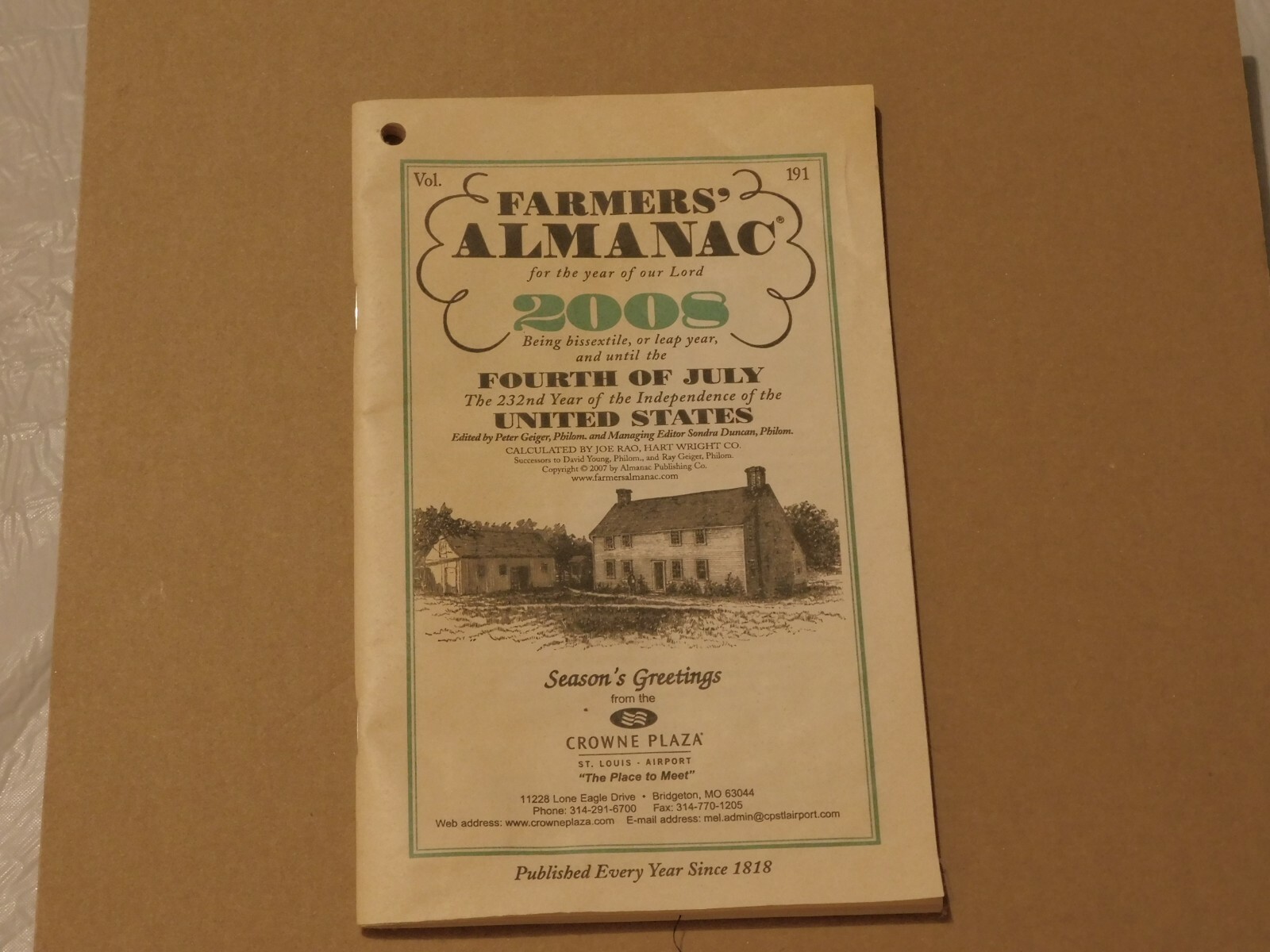 RARE-COLLECTIBLE-LTD ED~2008 FARMERS&rsquo; ALMANAC VOL.191