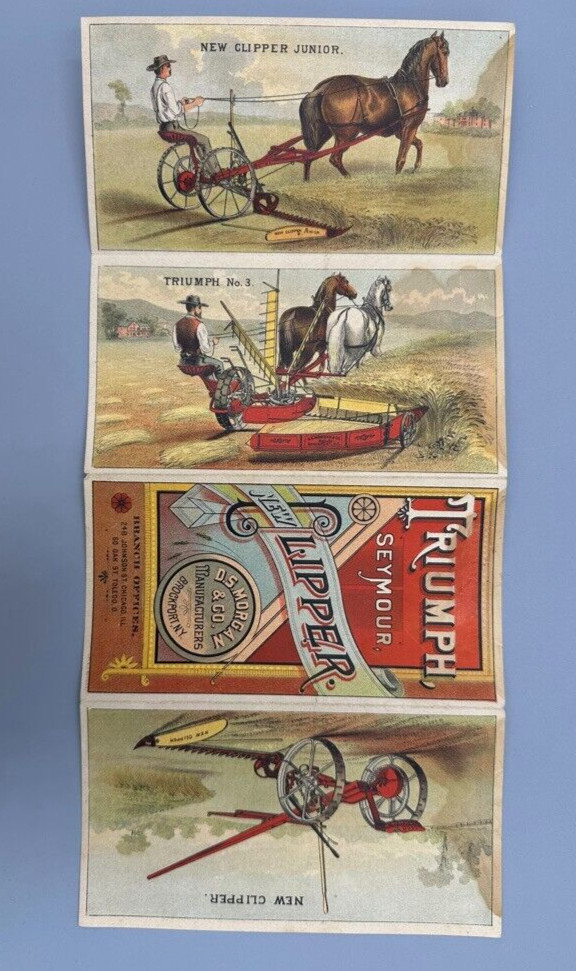 1880s TRIUMPH Seymour Reaper Farm Advertising Folding Trade Card BROCKPORT NY
