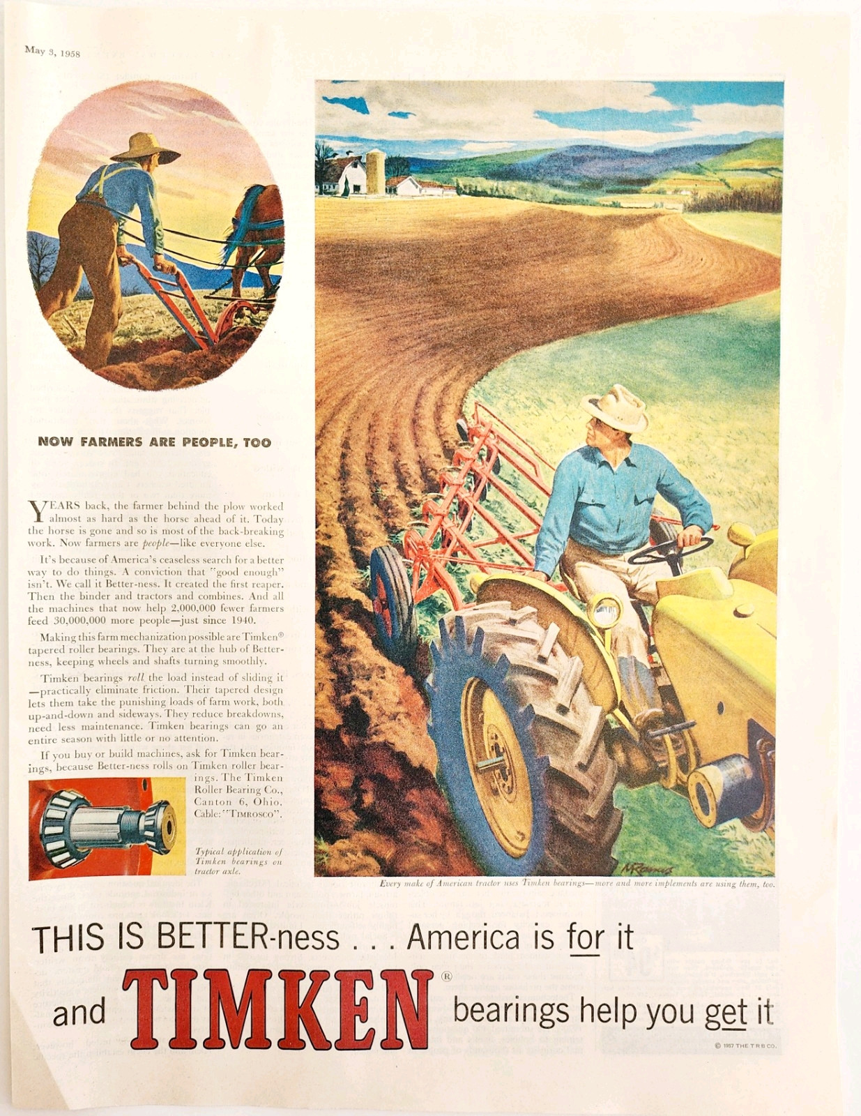 1958 Timken Bearings Tractor Supply Advertisement Farming Agriculture DWII29