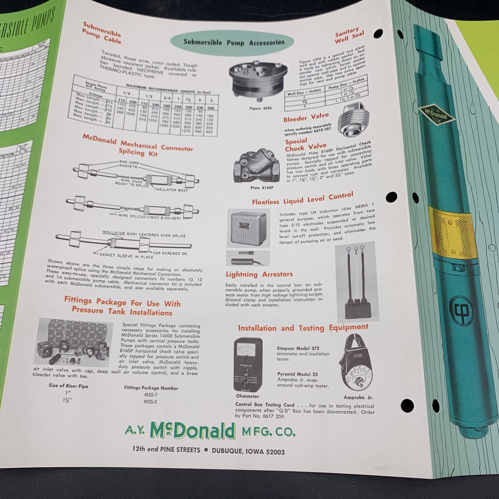 Vintage A.Y. McDonald Mfg Submersible WINDMILL Pumps Sales Brochure-Full Color