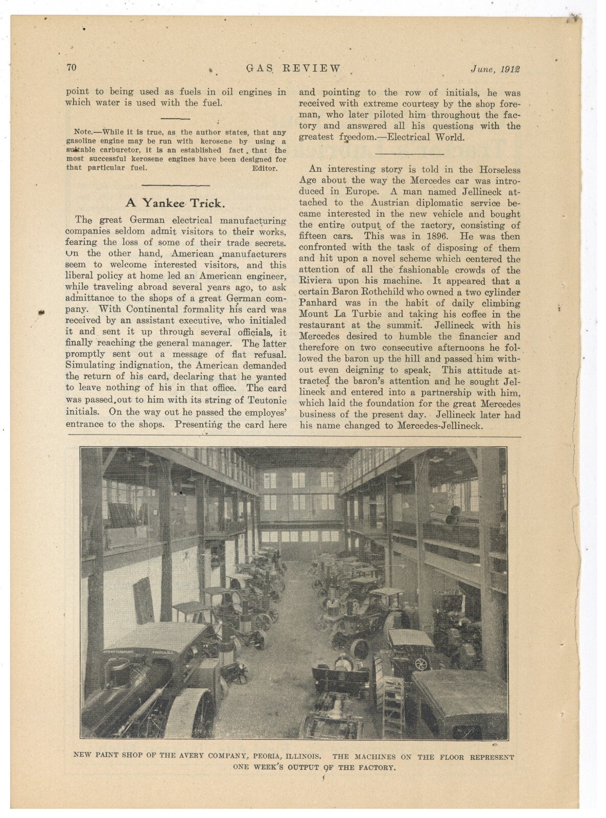 1912 Pic & Caption: Avery Tractor Co. Factory Floor Pic – Peoria, Illinois