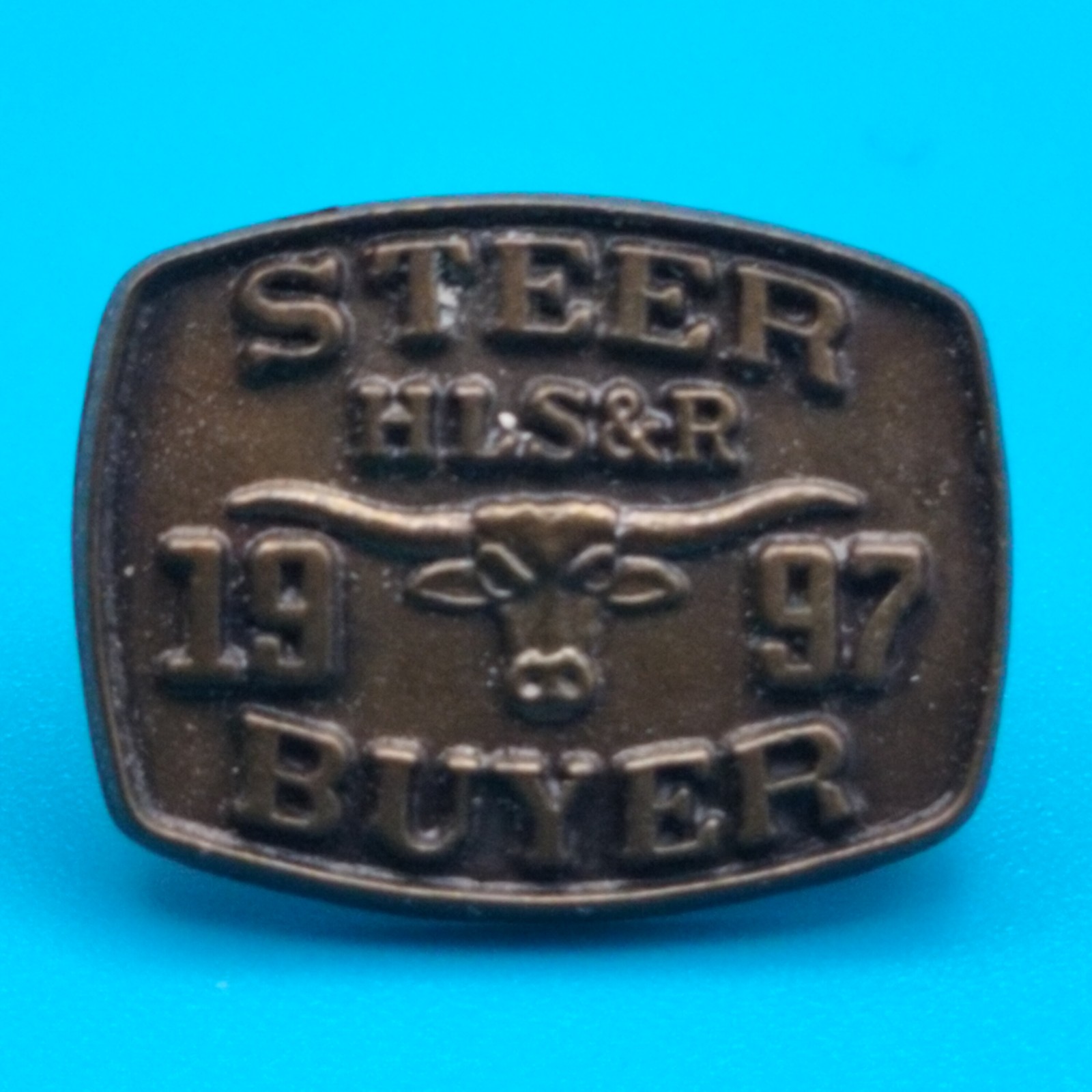 1997 HLS&R Steer Buyer Pin Houston Livestock Show Rodeo Agricultural Advertising